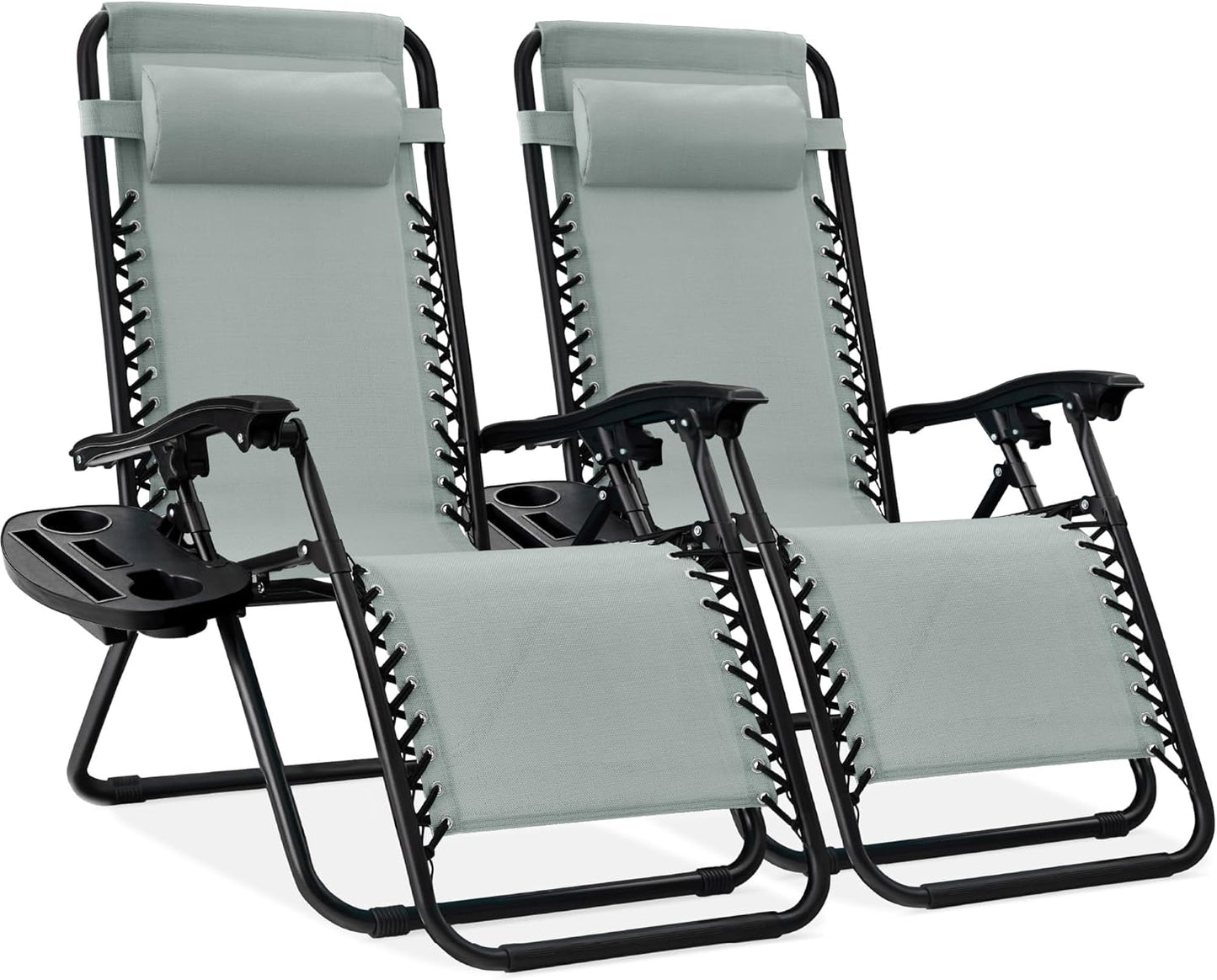 Best Choice Products Set of 2 Adjustable Steel Mesh Zero Gravity Lounge Chair Recliners w/Pillows and Cup Holder Trays - Navy Blue