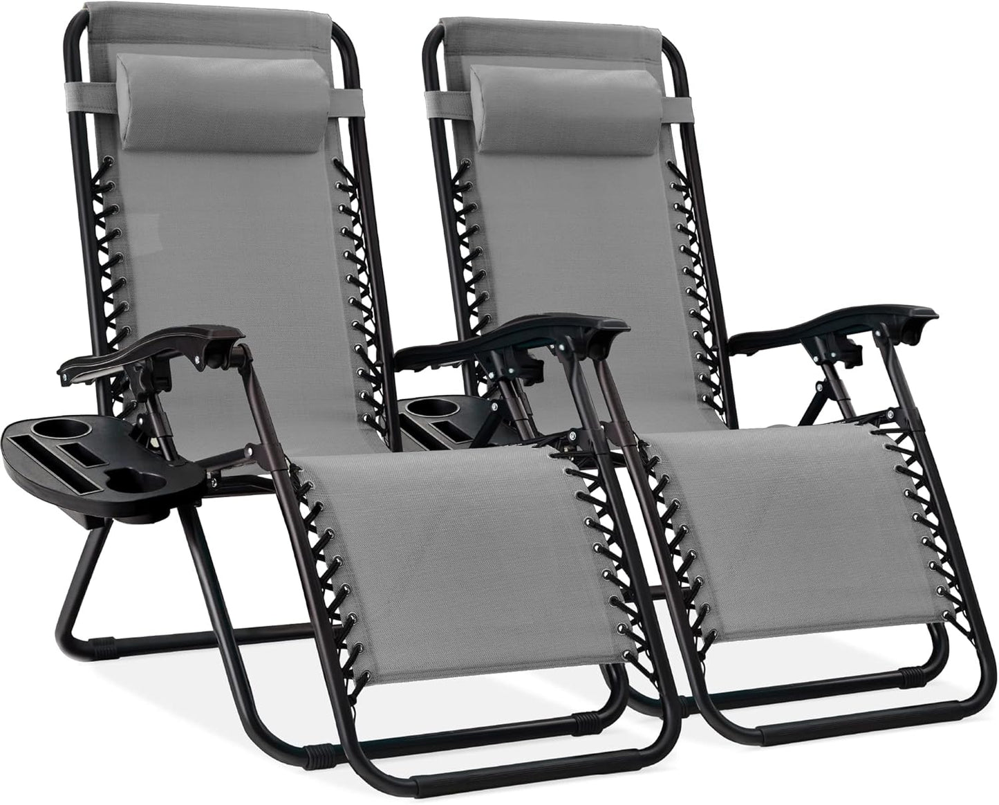 Best Choice Products Set of 2 Adjustable Steel Mesh Zero Gravity Lounge Chair Recliners w/Pillows and Cup Holder Trays - Navy Blue