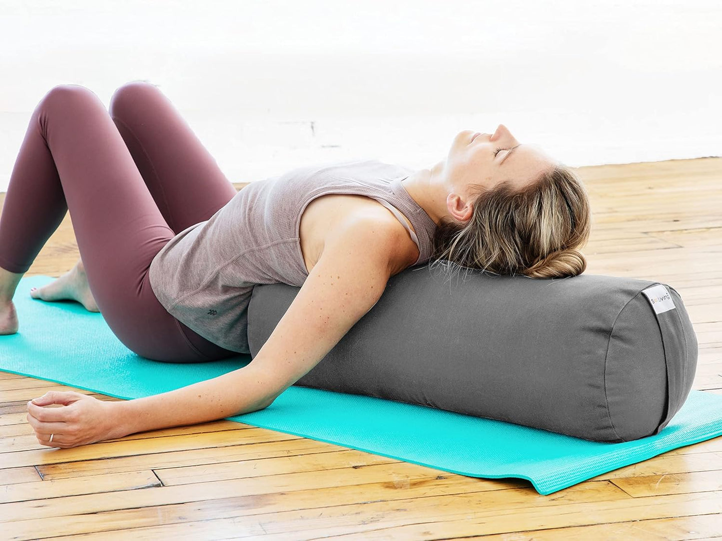 Sol Living Yoga Bolster Pillow for Restorative Meditation - 100% Cotton Cylindrical Cushion with Washable Cover for Balance Support in Asana Poses