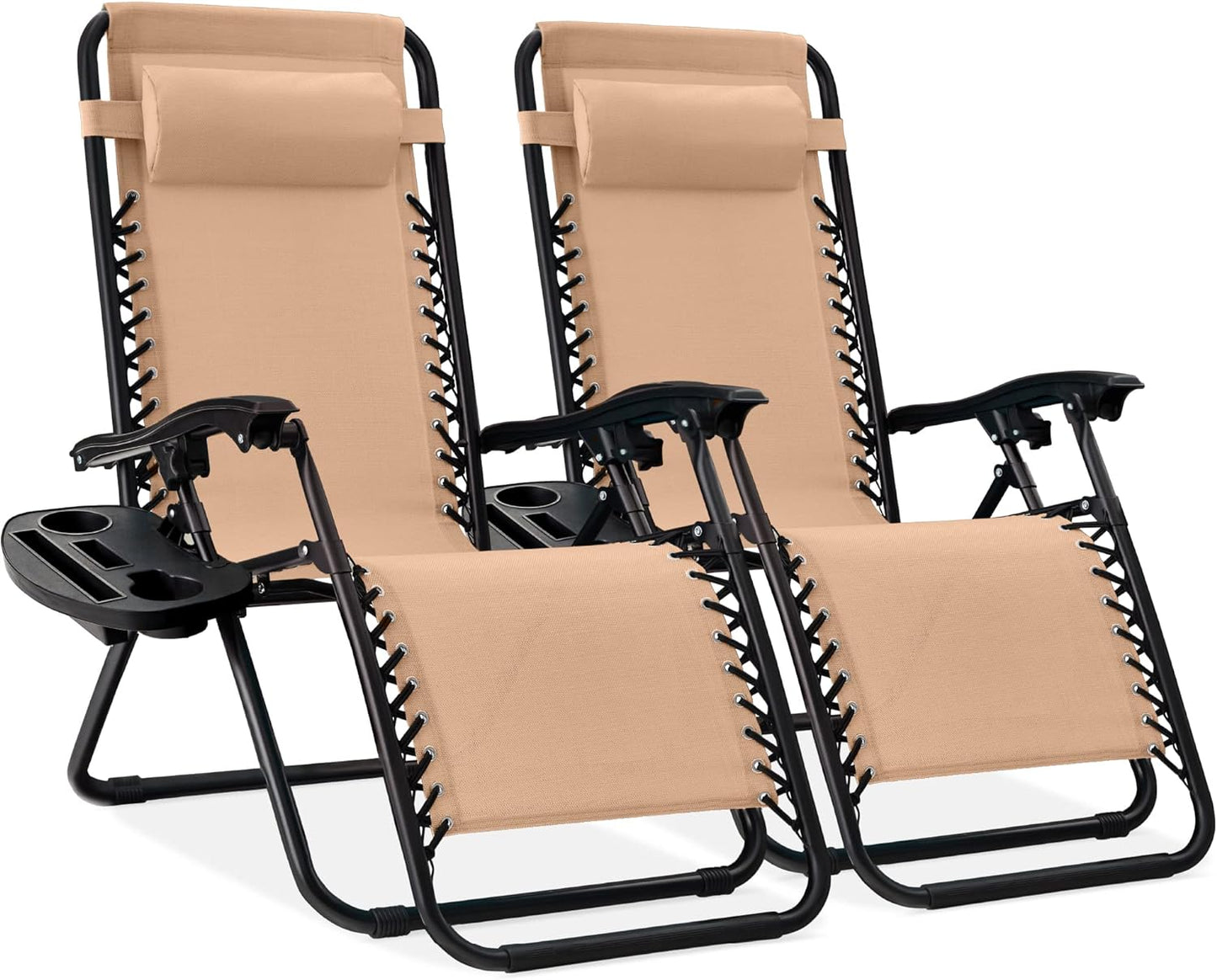Best Choice Products Set of 2 Adjustable Steel Mesh Zero Gravity Lounge Chair Recliners w/Pillows and Cup Holder Trays - Navy Blue