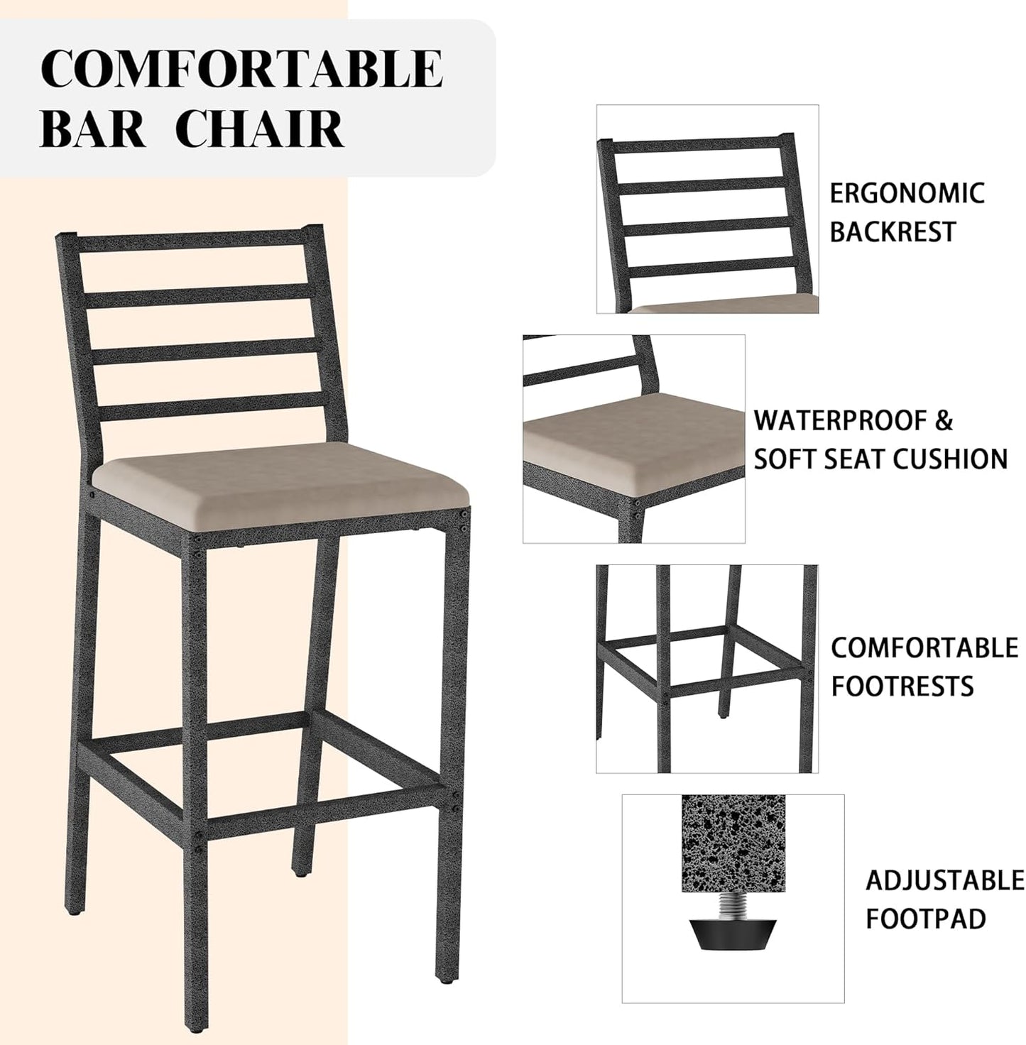 3Pcs Outdoor Patio Bar Set, 55" Rectangular Pub Height High Top Bar Table with 2 Cushioned Bar Stools & Cover, Metal Bar Table and Chairs Set for Outside, Patio, Balcony, Backyard, Porch, Deck