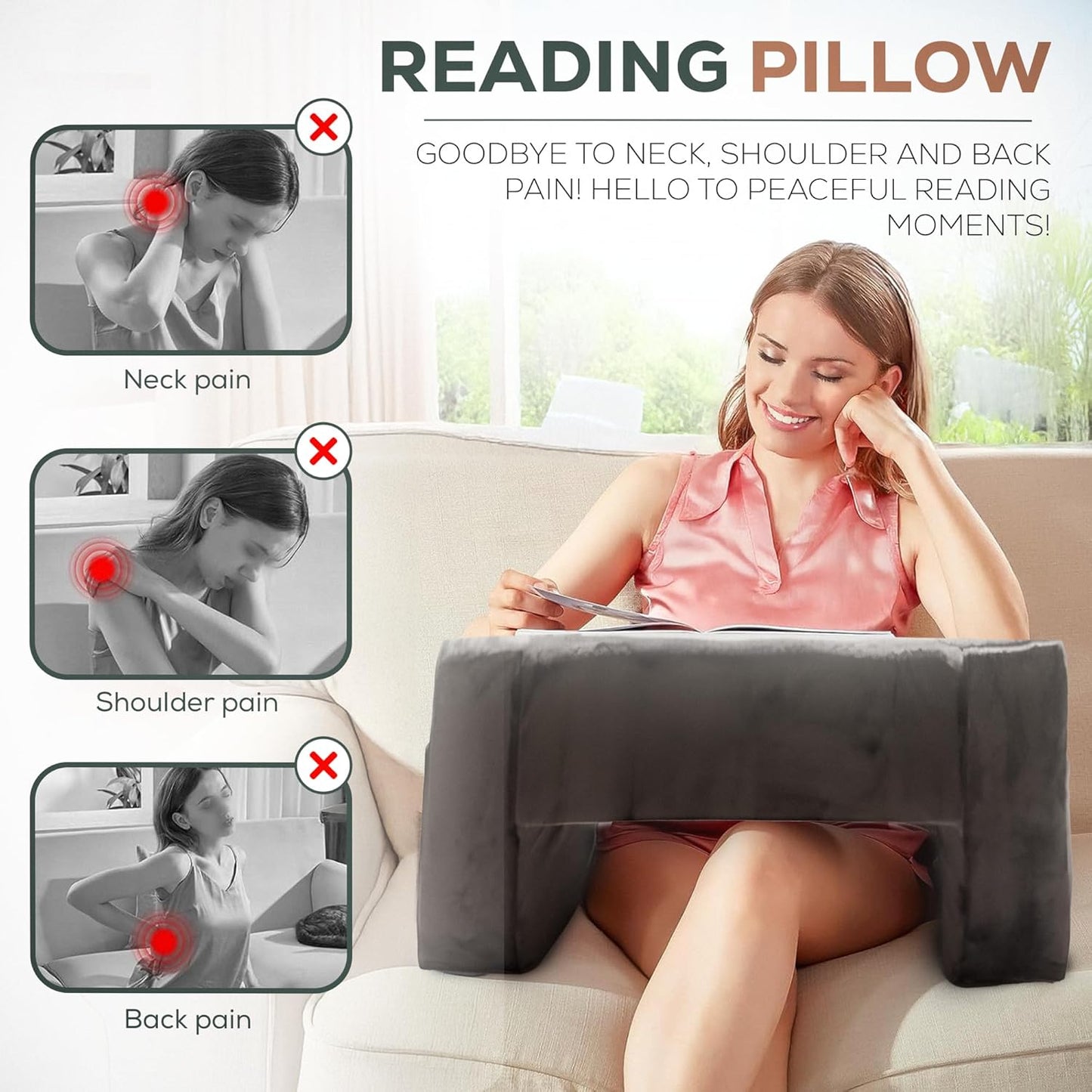 Reading Pillow for Lap to Improve Your Reading Experience - Memory Foam Adult Gaming Pillow for Bed with Cup Holder - Allow 24–72 hrs to Fully Expand - Maximizing Your Comfort
