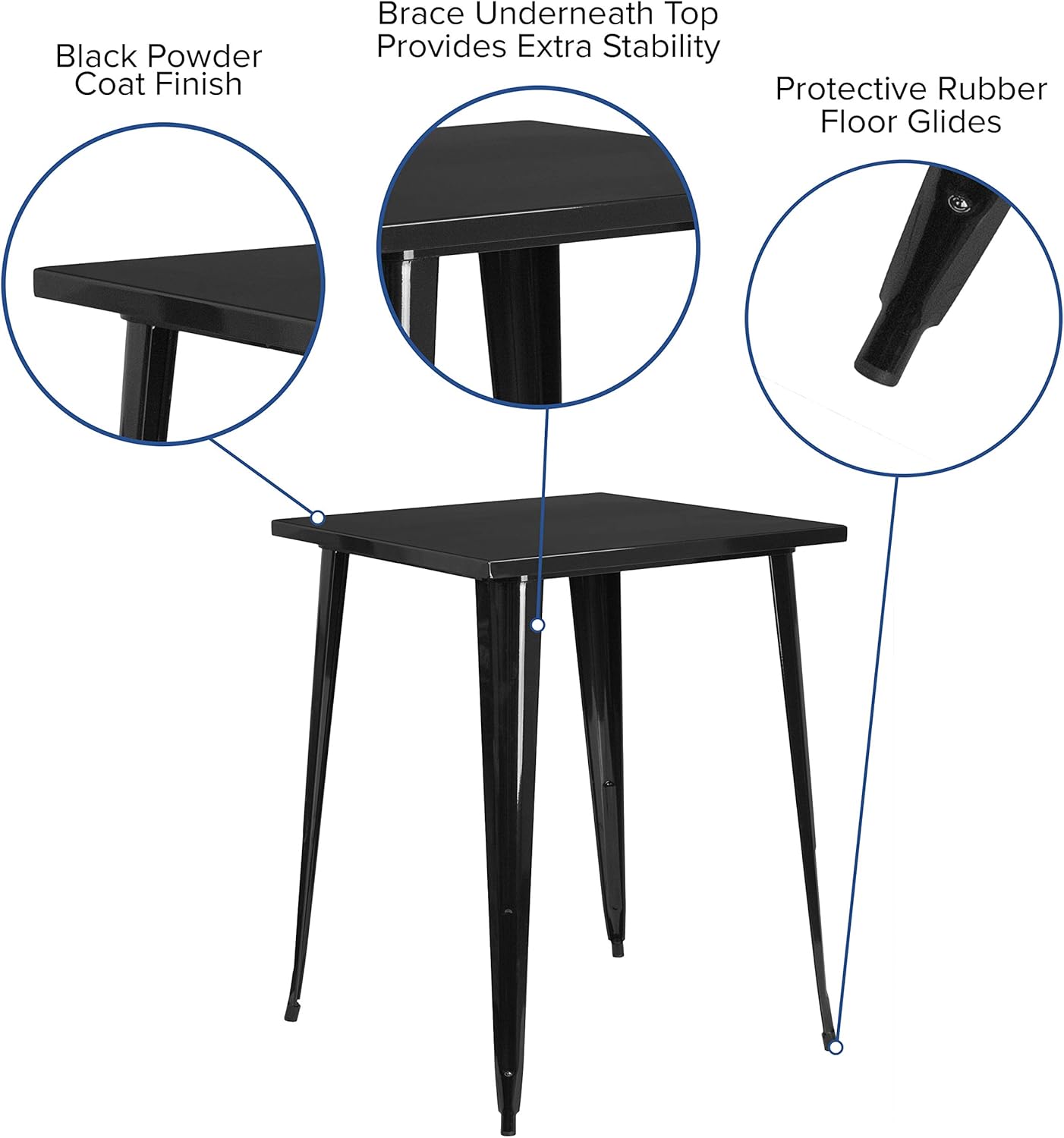 EMMA + OLIVER Commercial Grade 31.5" Square Black Metal Indoor-Outdoor Bar Height Table