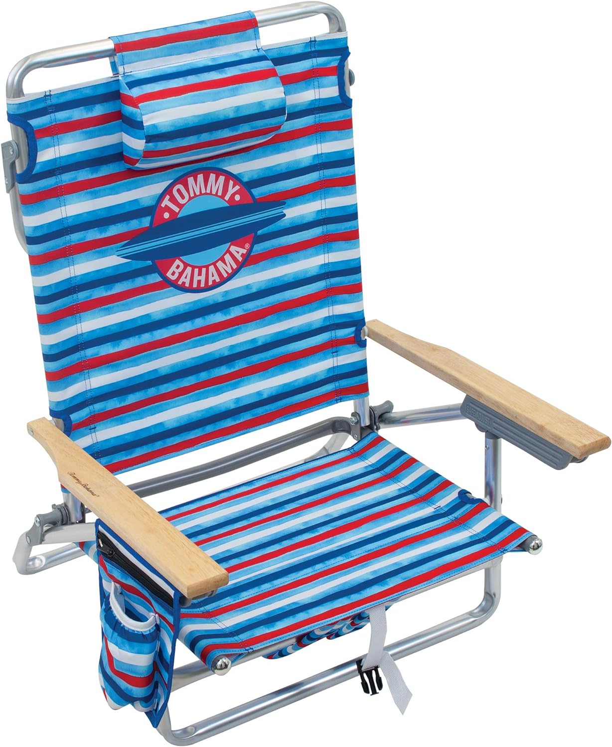 Tommy Bahama 5-Position Classic Lay Flat Folding Backpack Beach Chair, Polyester, Navy