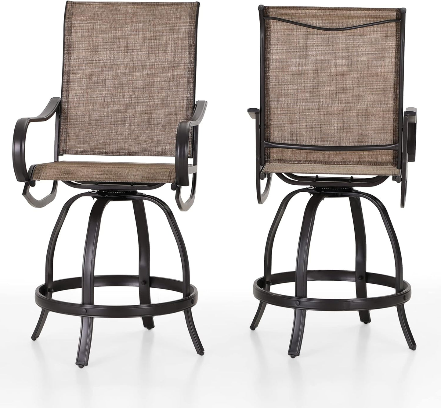 PHI VILLA 5 PCS Outdoor Bar Set, Counter Height Swivel Chair with Rectangle Metal Table, Textilene Fabric and Quick-Drying Waterproof,High Patio Set for Garden, Yard, Poolside