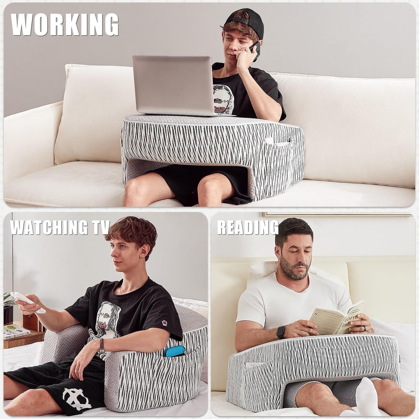 Reading Pillow for Lap, Extra Large Arm Rest Pillow for Adult, Memory Foam Lap Desk Pillow for Reading, Working, Crocheting, Playing Steam Deck Switch or Sitting in Bed Couch(Ash Grey)