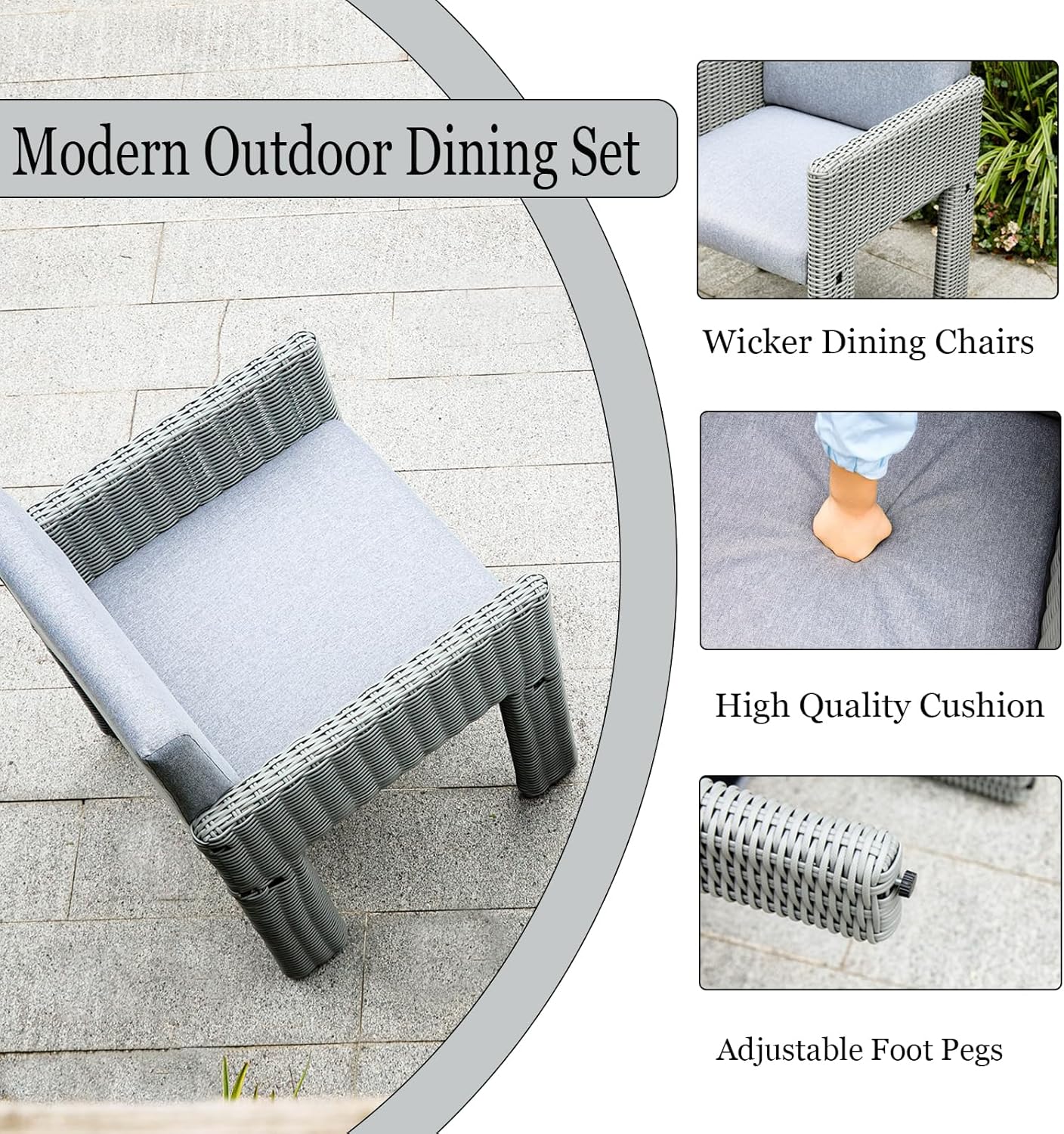 7 Piece Patio Dining Set, Outdoor Dining Furniture Set with Large Table, PE Wicker Patio Dining Set of 6, Outdoor Table and Chairs for Garden, Yard, Backyard, Poolside, Grey