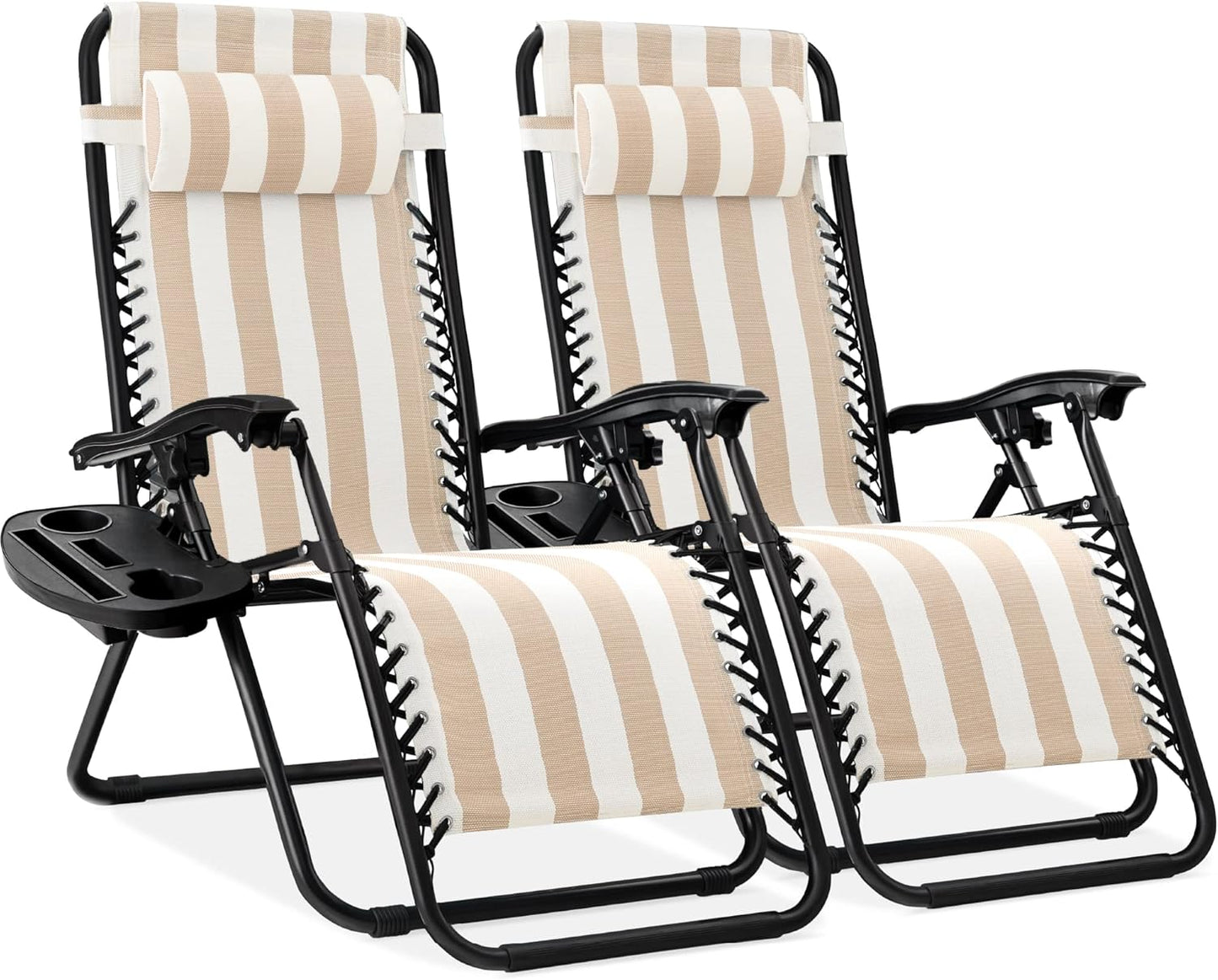 Best Choice Products Set of 2 Adjustable Steel Mesh Zero Gravity Lounge Chair Recliners w/Pillows and Cup Holder Trays - Navy Blue