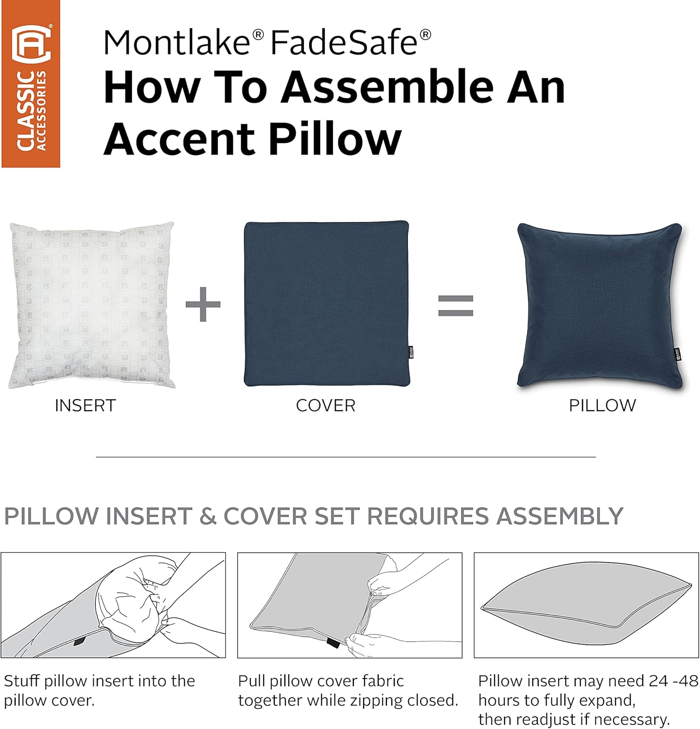 Classic Accessories Montlake FadeSafe Indoor/Outdoor Accent Pillows, 20 x 20 x 8 Inch, 2 Pack, Heather Indigo