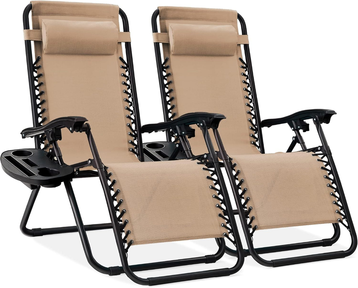 Best Choice Products Set of 2 Adjustable Steel Mesh Zero Gravity Lounge Chair Recliners w/Pillows and Cup Holder Trays - Navy Blue