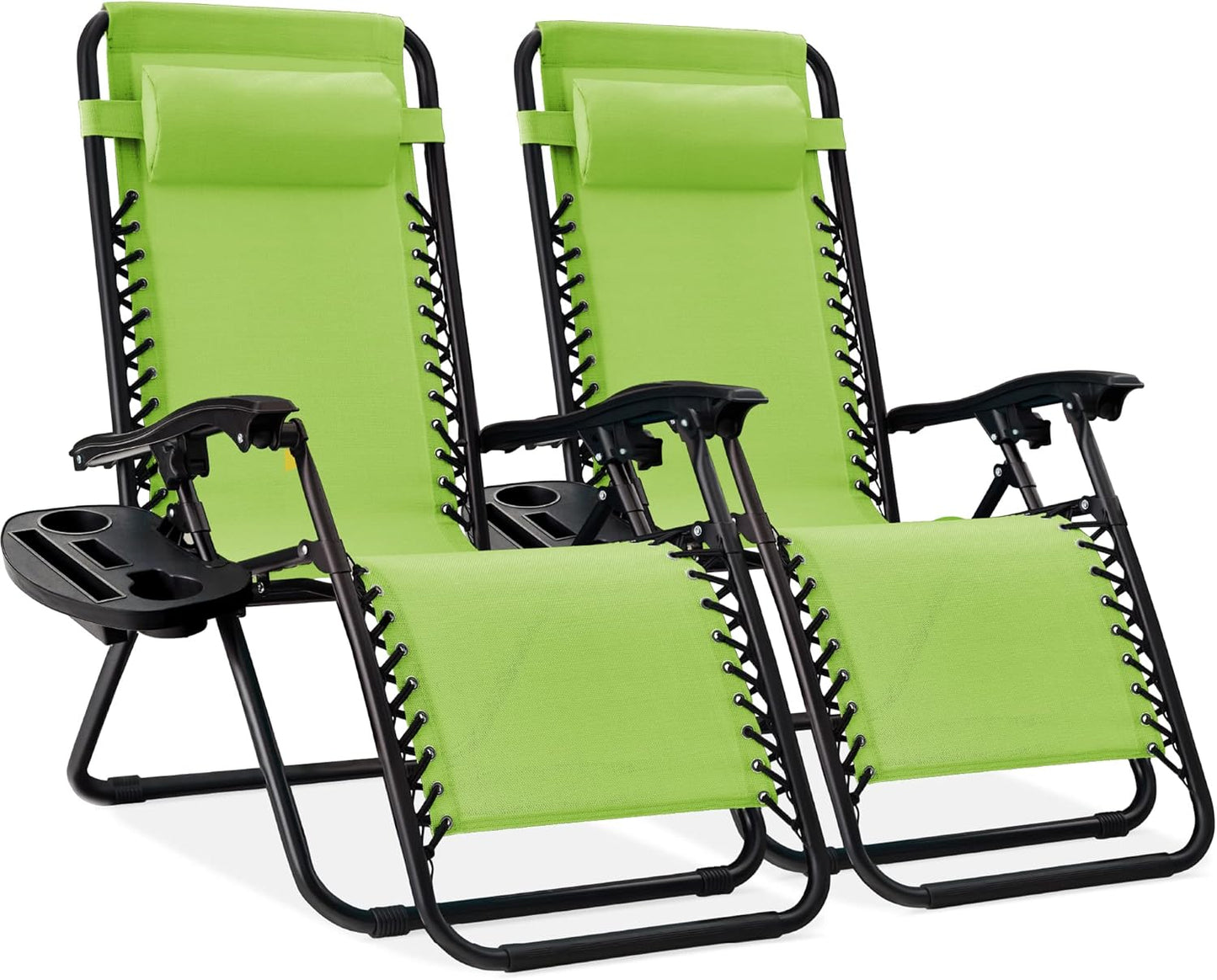 Best Choice Products Set of 2 Adjustable Steel Mesh Zero Gravity Lounge Chair Recliners w/Pillows and Cup Holder Trays - Navy Blue