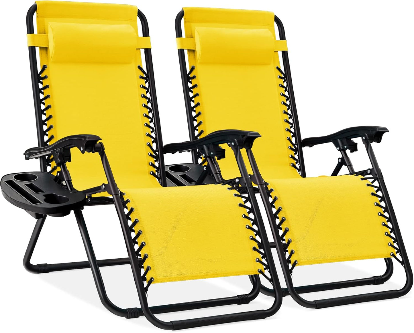 Best Choice Products Set of 2 Adjustable Steel Mesh Zero Gravity Lounge Chair Recliners w/Pillows and Cup Holder Trays - Navy Blue