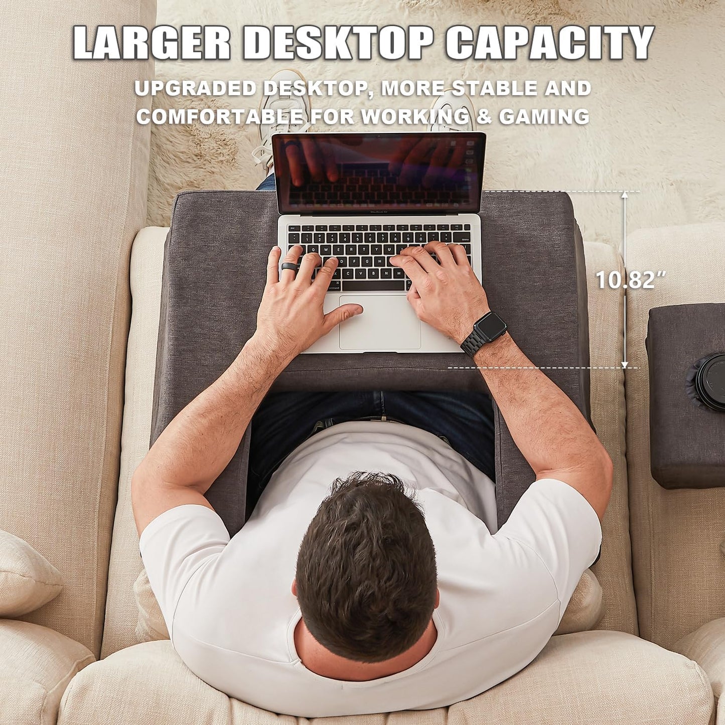 Lap Desk Pillow for Laptop, Large Reading Pillow for Adult, Arm Rest Pillow with Cup Holder, Memory Foam Bed Desk for Working, Gaming, Reading, Laptop Desk for Couch Bed Floor(Grey)