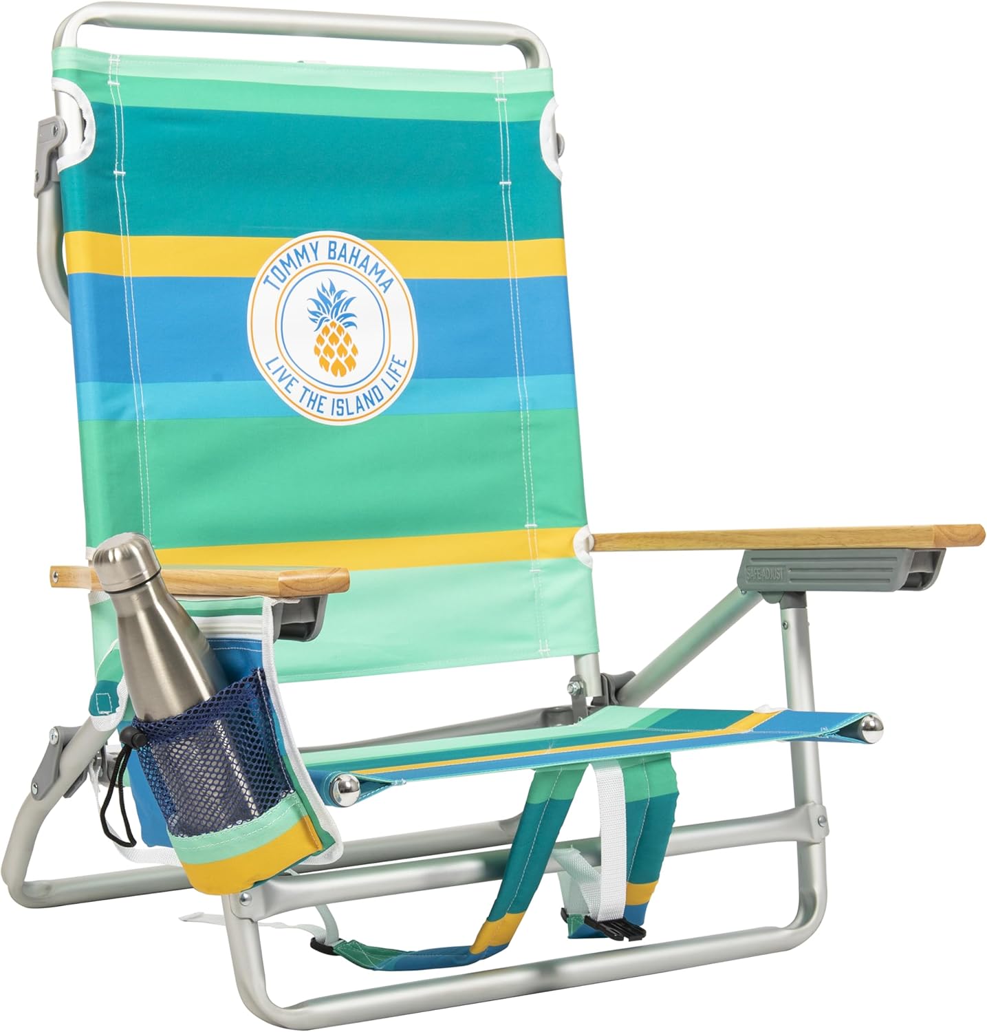 Tommy Bahama 5-Position Classic Lay Flat Folding Backpack Beach Chair, Polyester, Navy