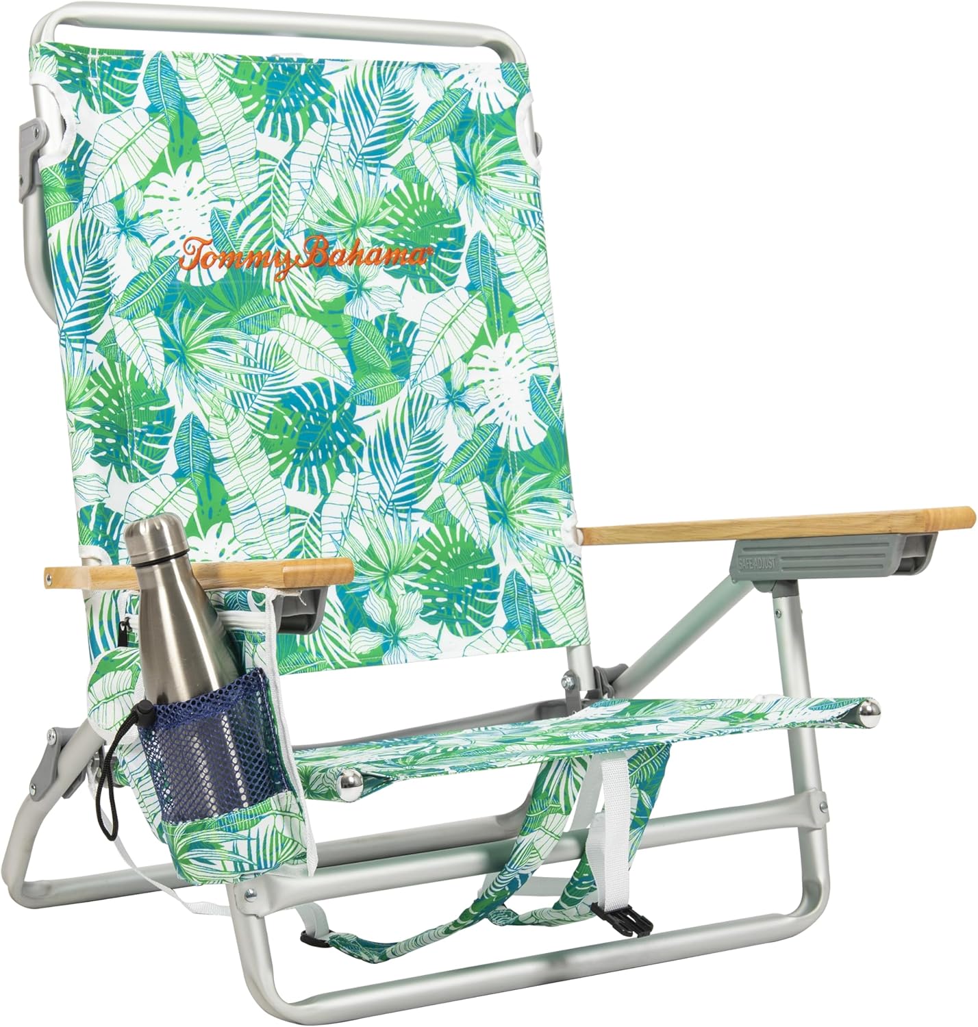 Tommy Bahama 5-Position Classic Lay Flat Folding Backpack Beach Chair, Polyester, Navy