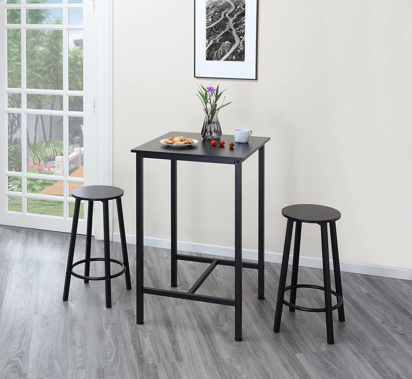 Finnhomy Bar Table Set, 23.6" Pub Table High Top Table, Square Bar Height Table, Bar Table with Stools, Small Kitchen Table Set for 2, Industrial Breakfast for Kitchen, Living Room, Rustic Black