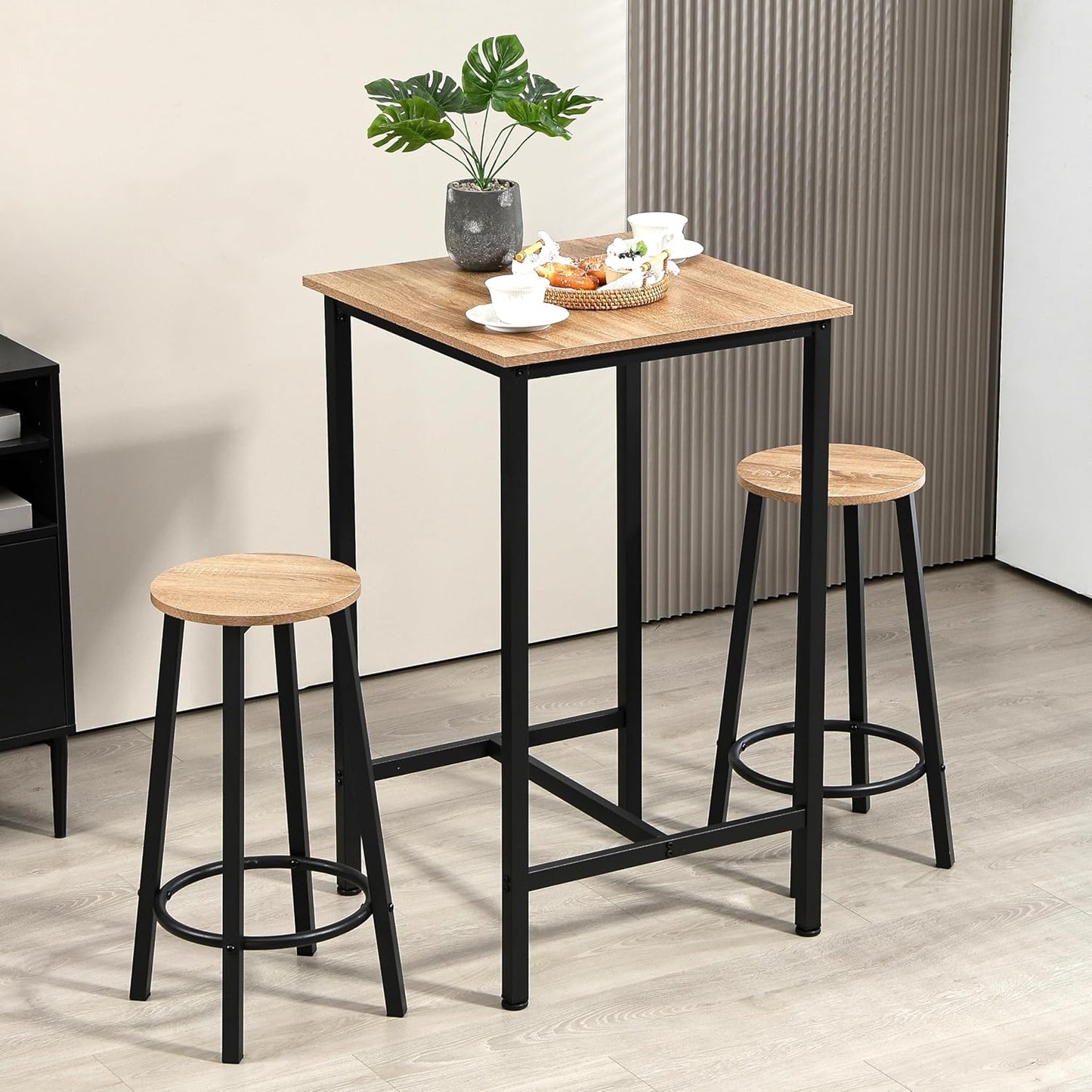 Finnhomy Bar Table Set, 23.6" Pub Table High Top Table, Square Bar Height Table, Bar Table with Stools, Small Kitchen Table Set for 2, Industrial Breakfast for Kitchen, Living Room, Rustic Black