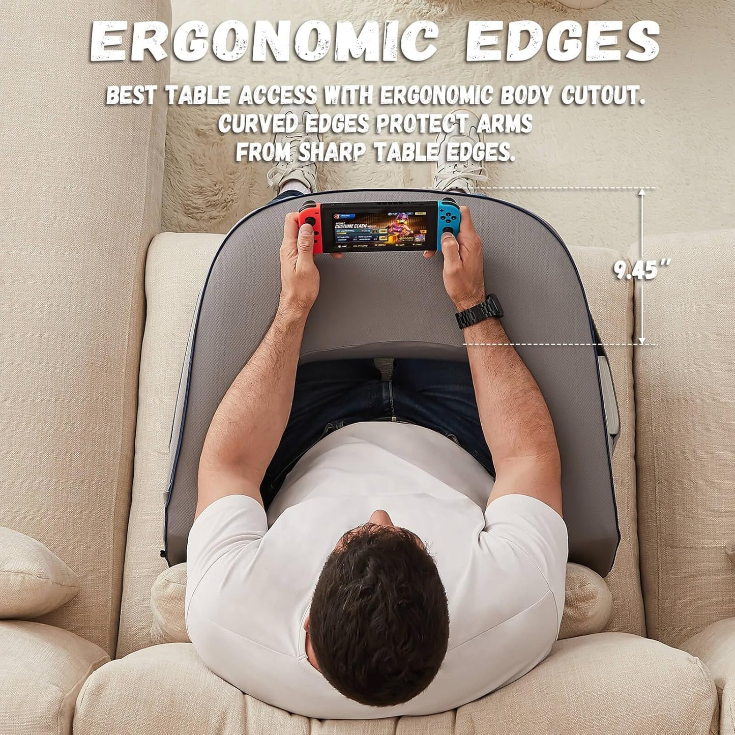 Reading Pillow for Gaming, Extra Large Laptop Pillow for Adult, Memory Foam Lap Desk Gaming Pillow for Reading, Working, Playing Steam Deck Switch or Sitting in Bed Floor Sofa(Grey)