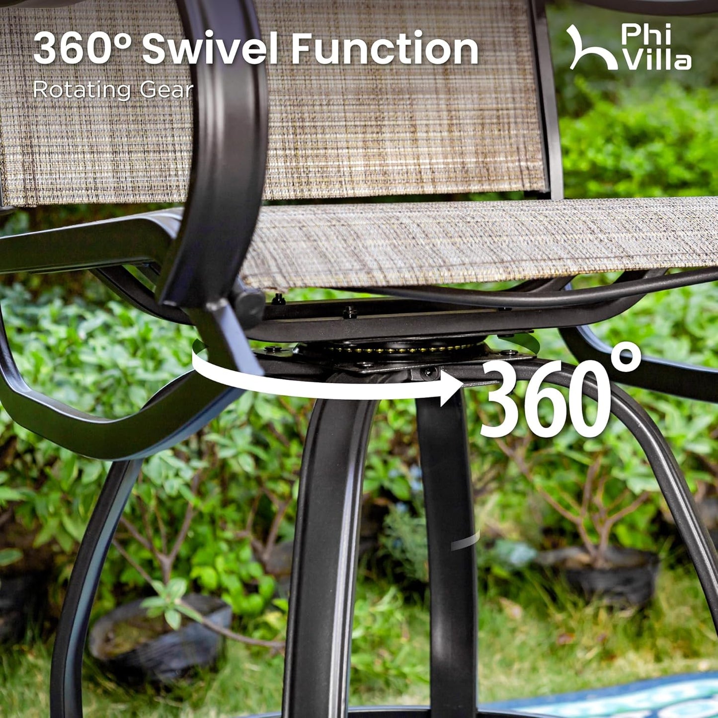 PHI VILLA 5 PCS Outdoor Bar Set, Counter Height Swivel Chair with Rectangle Metal Table, Textilene Fabric and Quick-Drying Waterproof,High Patio Set for Garden, Yard, Poolside