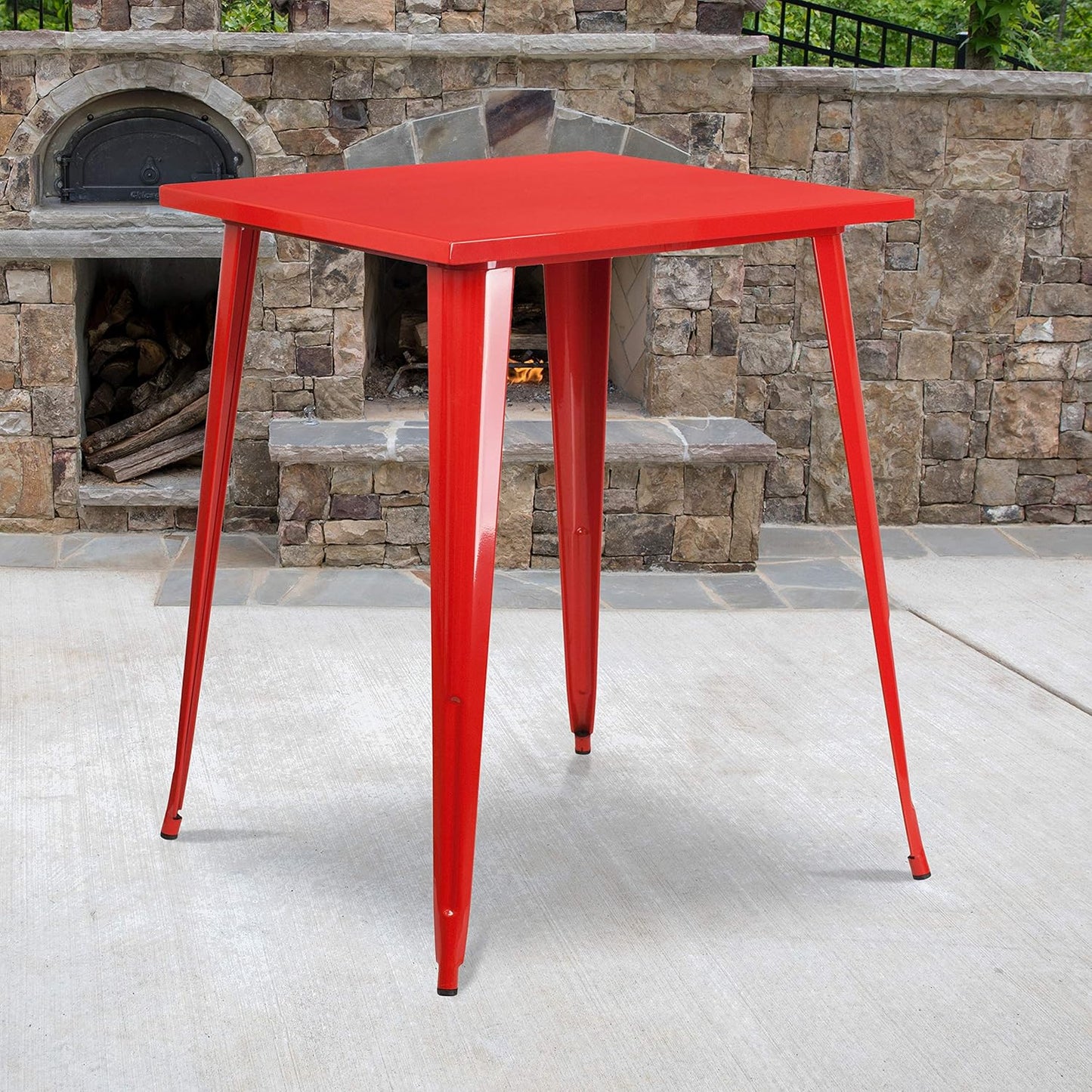 EMMA + OLIVER Commercial Grade 31.5" Square Black Metal Indoor-Outdoor Bar Height Table