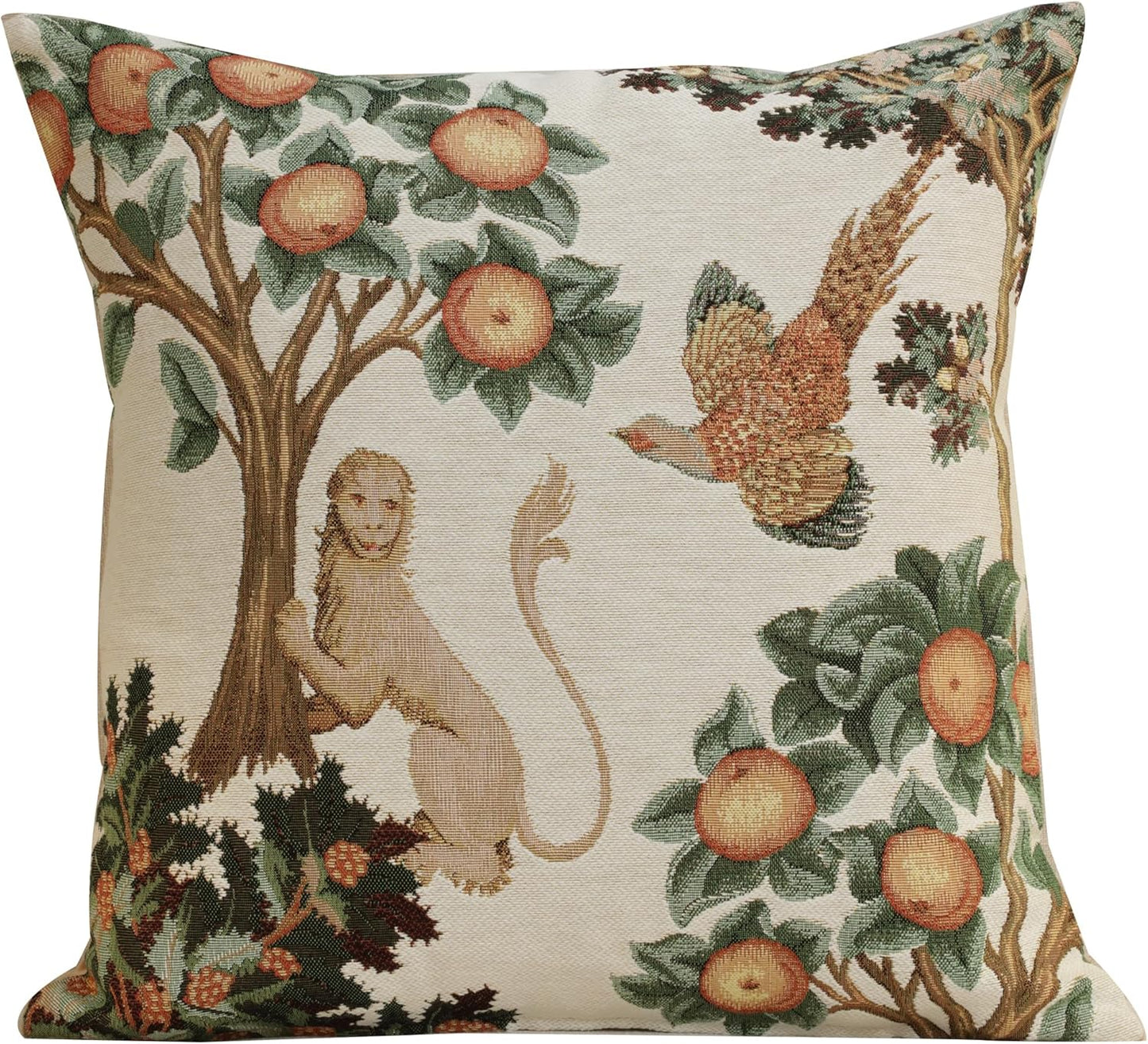 Charlotte Home Furnishings Decorative Throw Pillow Cover 19x19 in, Tree Squirrel French Country Sofa Cushion Case, Home Decor Cozy Square Tapestry Pillow Cover, Soft European Cotton Jacquard Woven