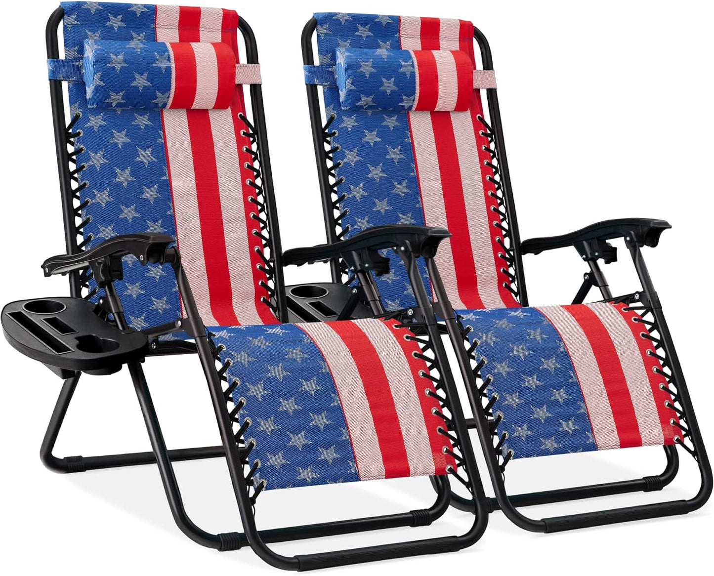 Best Choice Products Set of 2 Adjustable Steel Mesh Zero Gravity Lounge Chair Recliners w/Pillows and Cup Holder Trays - Navy Blue