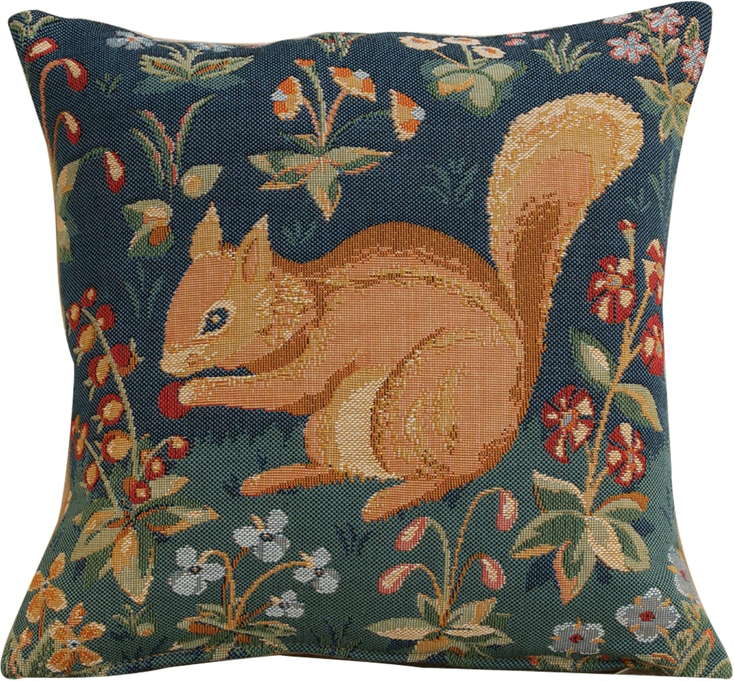 Charlotte Home Furnishings Decorative Throw Pillow Cover 19x19 in, Tree Squirrel French Country Sofa Cushion Case, Home Decor Cozy Square Tapestry Pillow Cover, Soft European Cotton Jacquard Woven