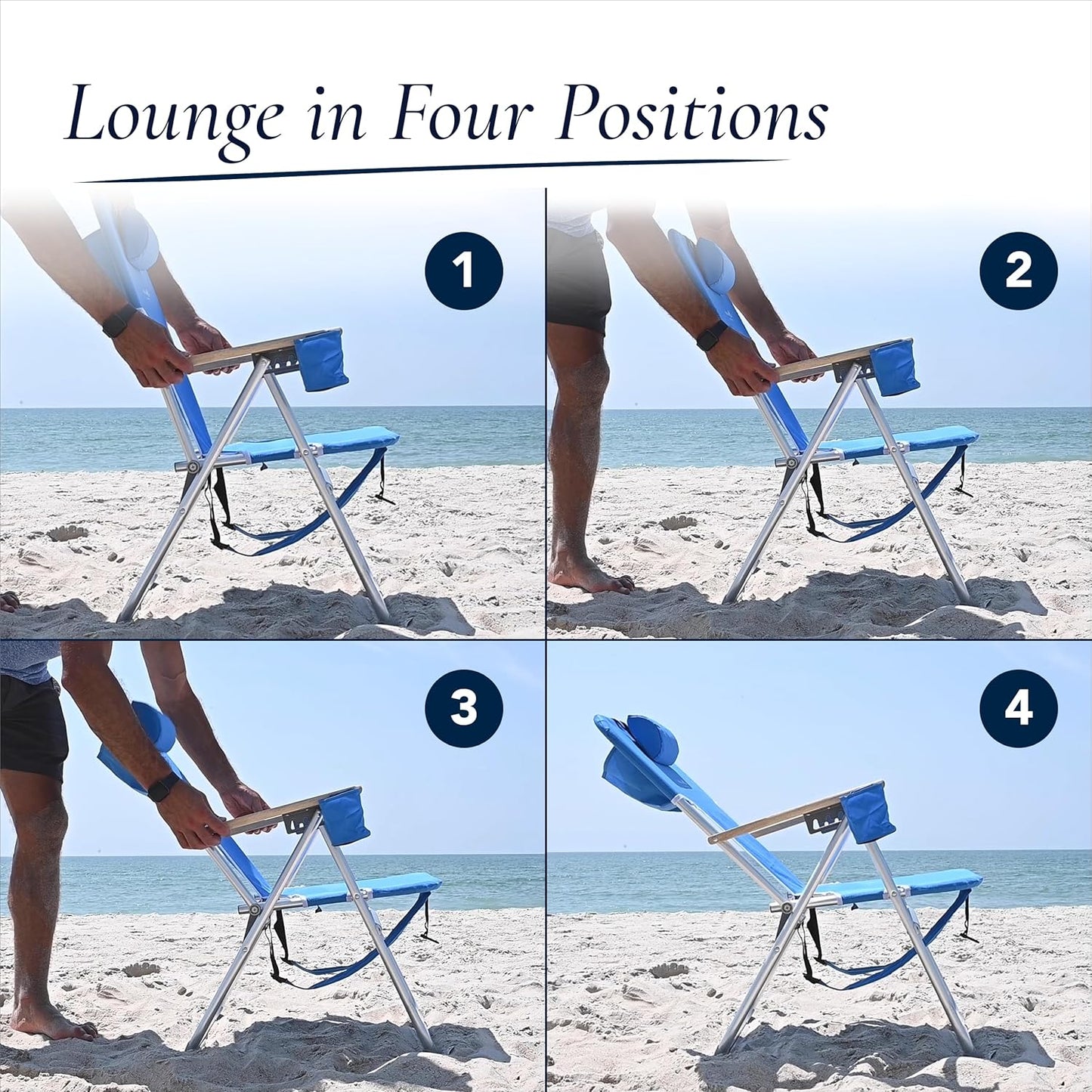 Caribbean Joe Folding Beach Chair, 4 Position Portable Backpack Foldable Camping Chair with Headrest, Cup Holder, and Wooden Armrests, 300 lb Capacity