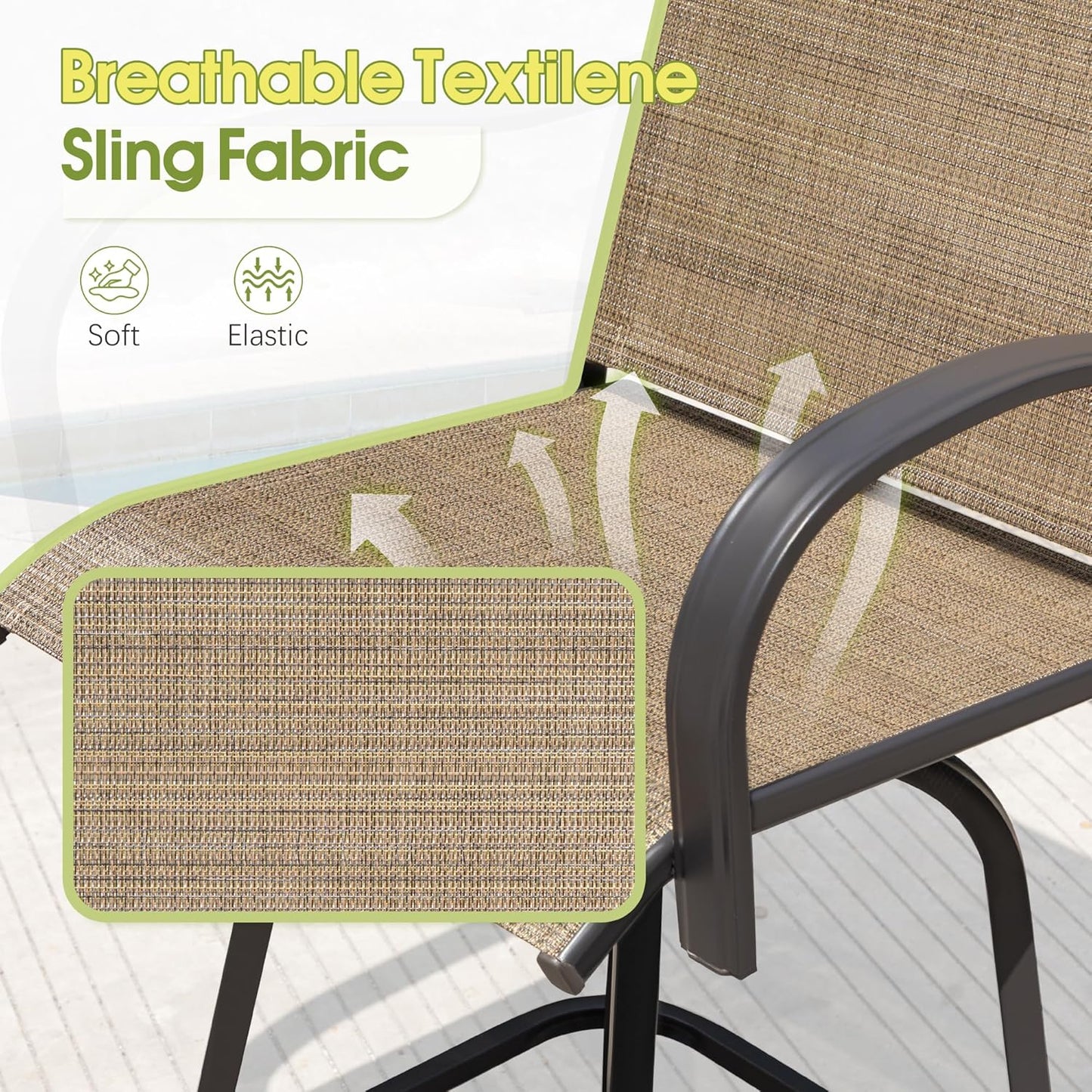 Devoko Patio Swivel Bar Set 3 Pieces Patio High Top Bar Table and Stools Chairs Set Textilene Sling Fabric Outdoor Bar Stools Set of 2 for Garden, Balcony