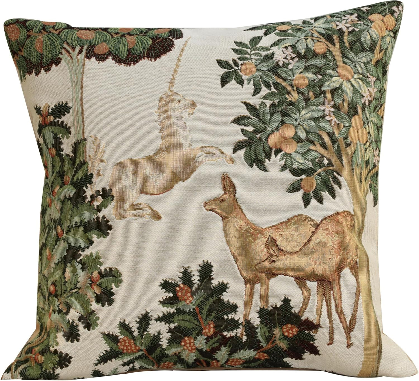 Charlotte Home Furnishings Decorative Throw Pillow Cover 19x19 in, Tree Squirrel French Country Sofa Cushion Case, Home Decor Cozy Square Tapestry Pillow Cover, Soft European Cotton Jacquard Woven