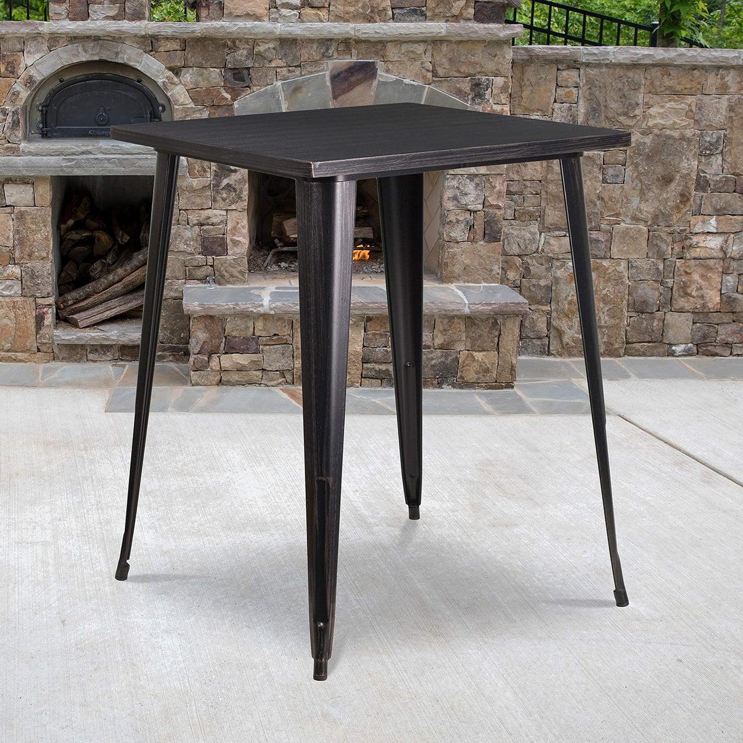 EMMA + OLIVER Commercial Grade 31.5" Square Black Metal Indoor-Outdoor Bar Height Table