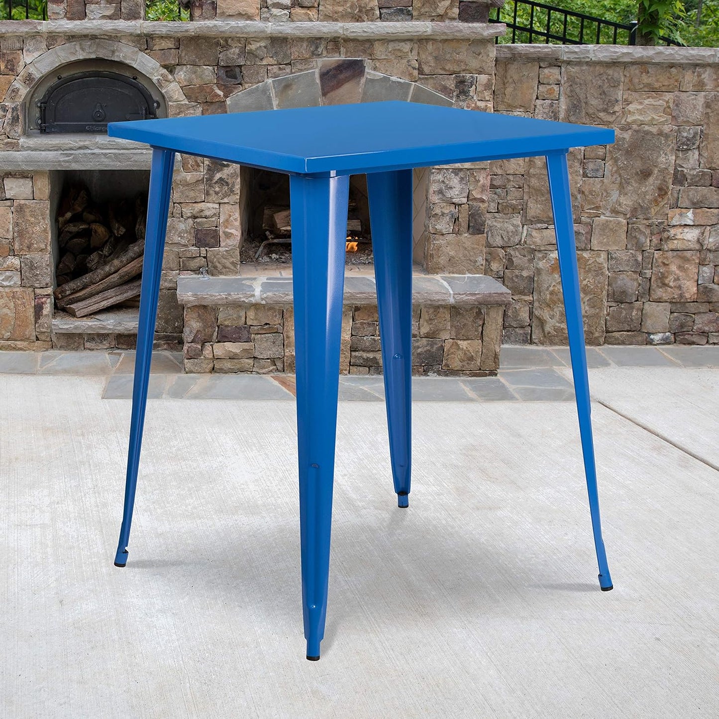 EMMA + OLIVER Commercial Grade 31.5" Square Black Metal Indoor-Outdoor Bar Height Table