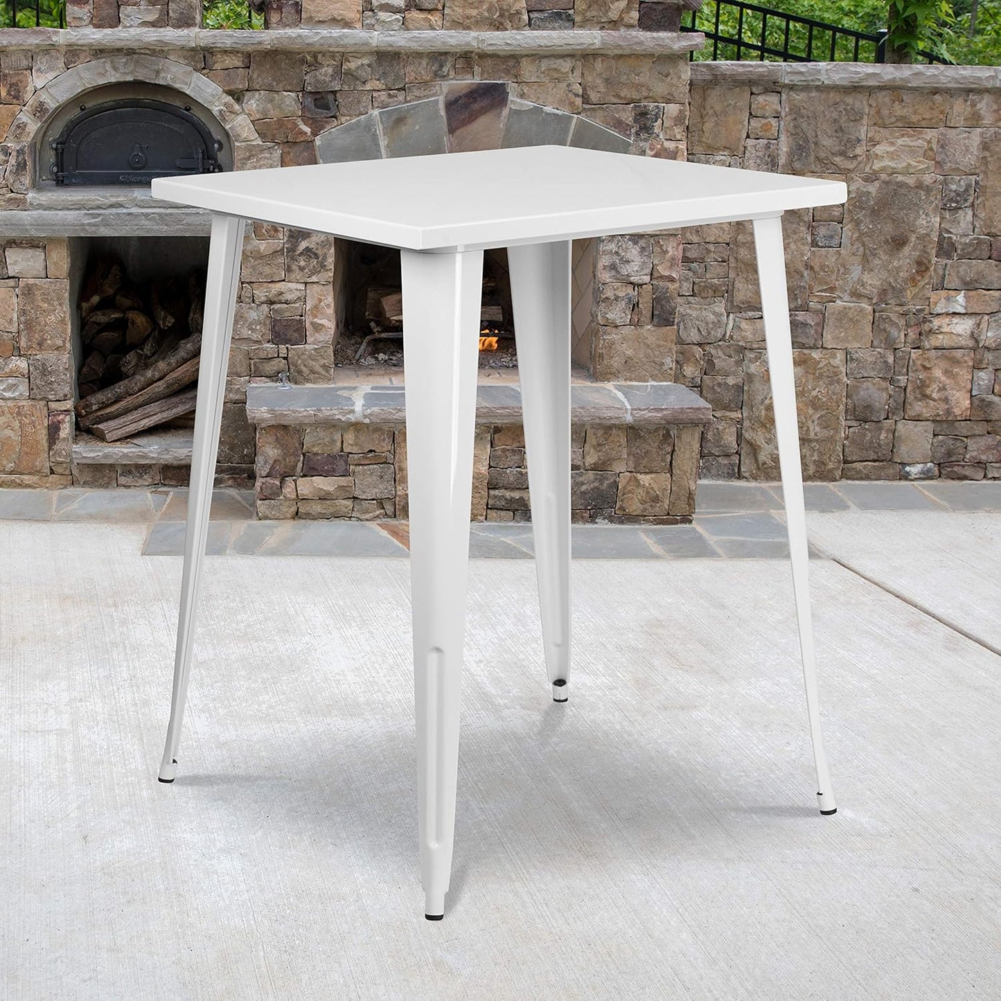 EMMA + OLIVER Commercial Grade 31.5" Square Black Metal Indoor-Outdoor Bar Height Table