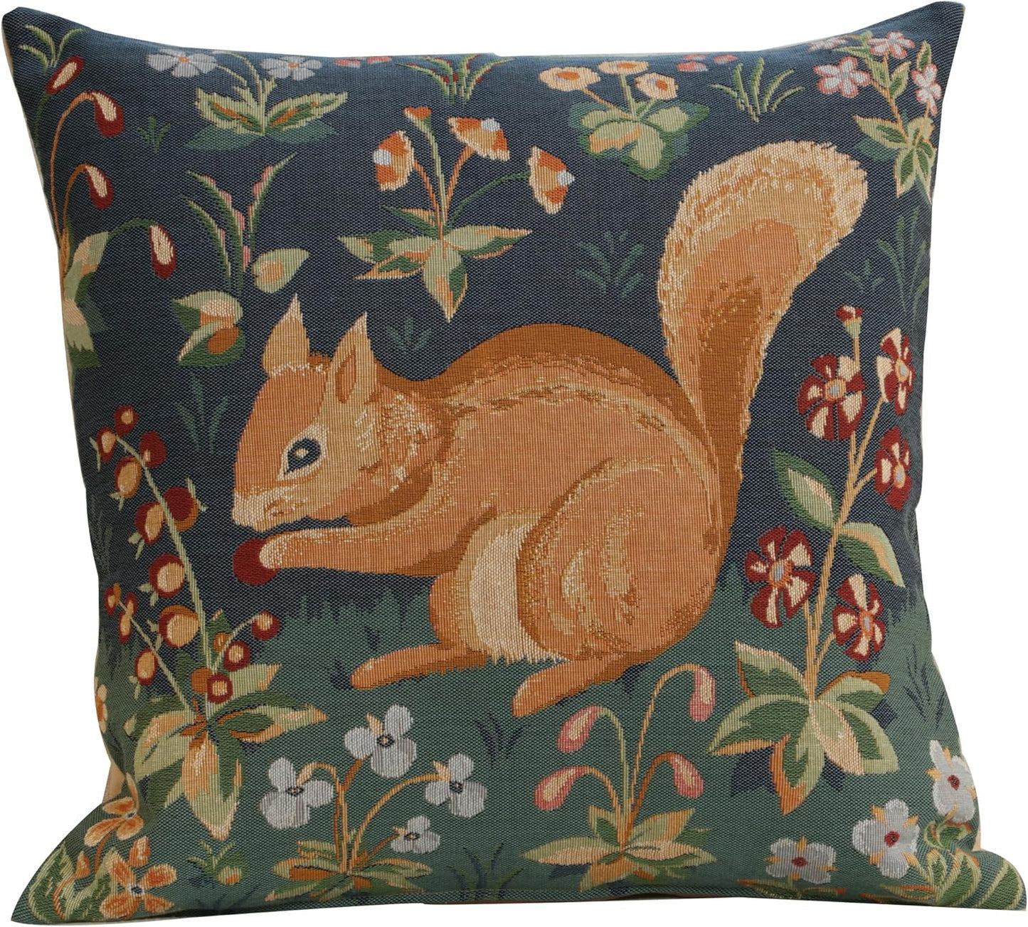 Charlotte Home Furnishings Decorative Throw Pillow Cover 19x19 in, Tree Squirrel French Country Sofa Cushion Case, Home Decor Cozy Square Tapestry Pillow Cover, Soft European Cotton Jacquard Woven