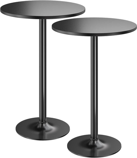 Furmax Bistro Pub Table 2 Pack Round Bar Height Cocktail Table Metal Base MDF Top Obsidian with Black Leg 23.8-Inch Top, 39.5-Inch Height (Black)