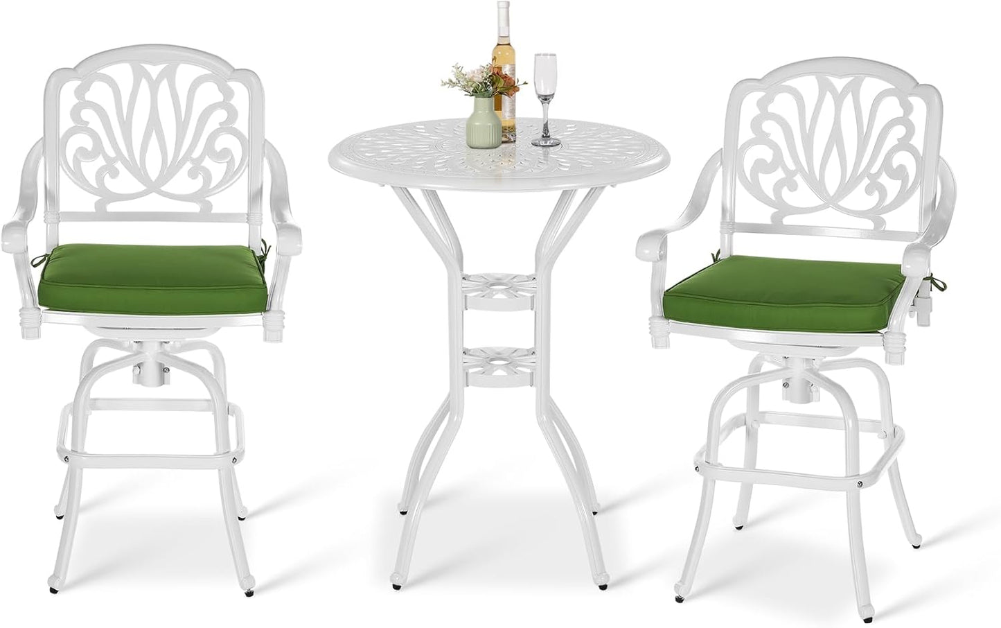 VIVIJASON 10-Piece High Patio Dining Set, All Weather Cast Aluminum Outdoor Bar Table and Chairs Set, Includes 8 Swivel Bar Stools & 64" Bar Height Dining Table with 35.5" Lazy Susan, Umbrella Hole