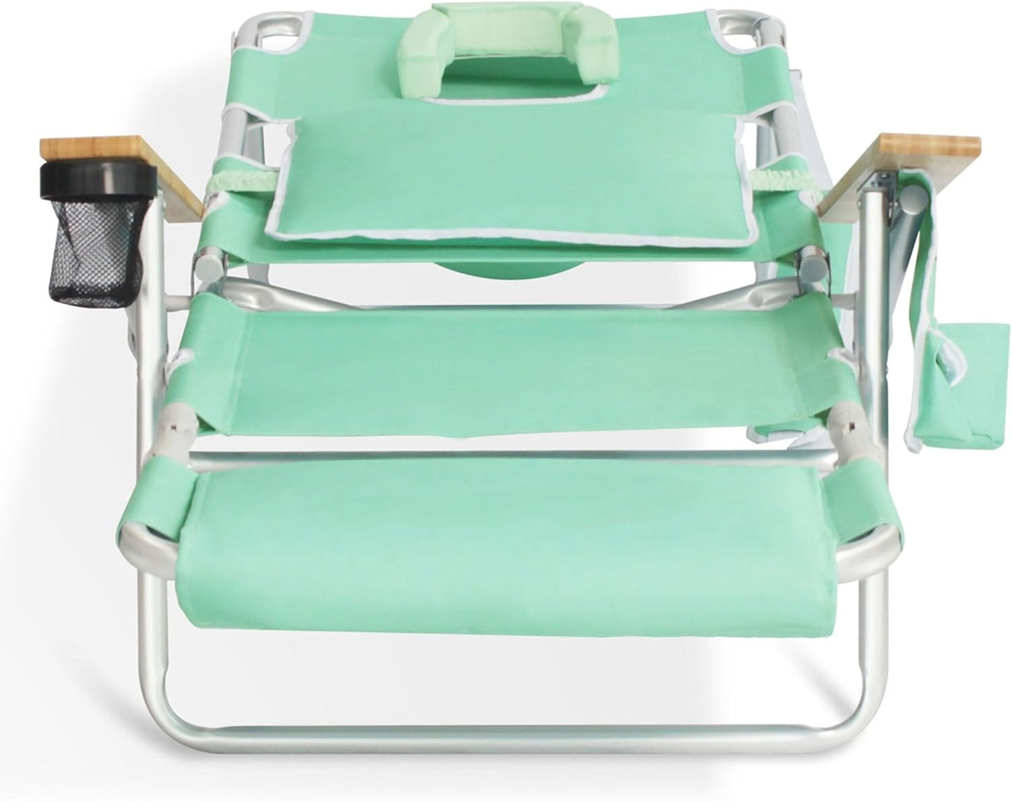 Ostrich Deluxe 3N1 Padded Beach Chair w/ Face Cushion & Arm Holes, Teal - Lightweight Folding Recliner w/ Adjustable Backrest & Footrest, Cup Holder, Side Utility Bag, 275 lb Weight Capacity