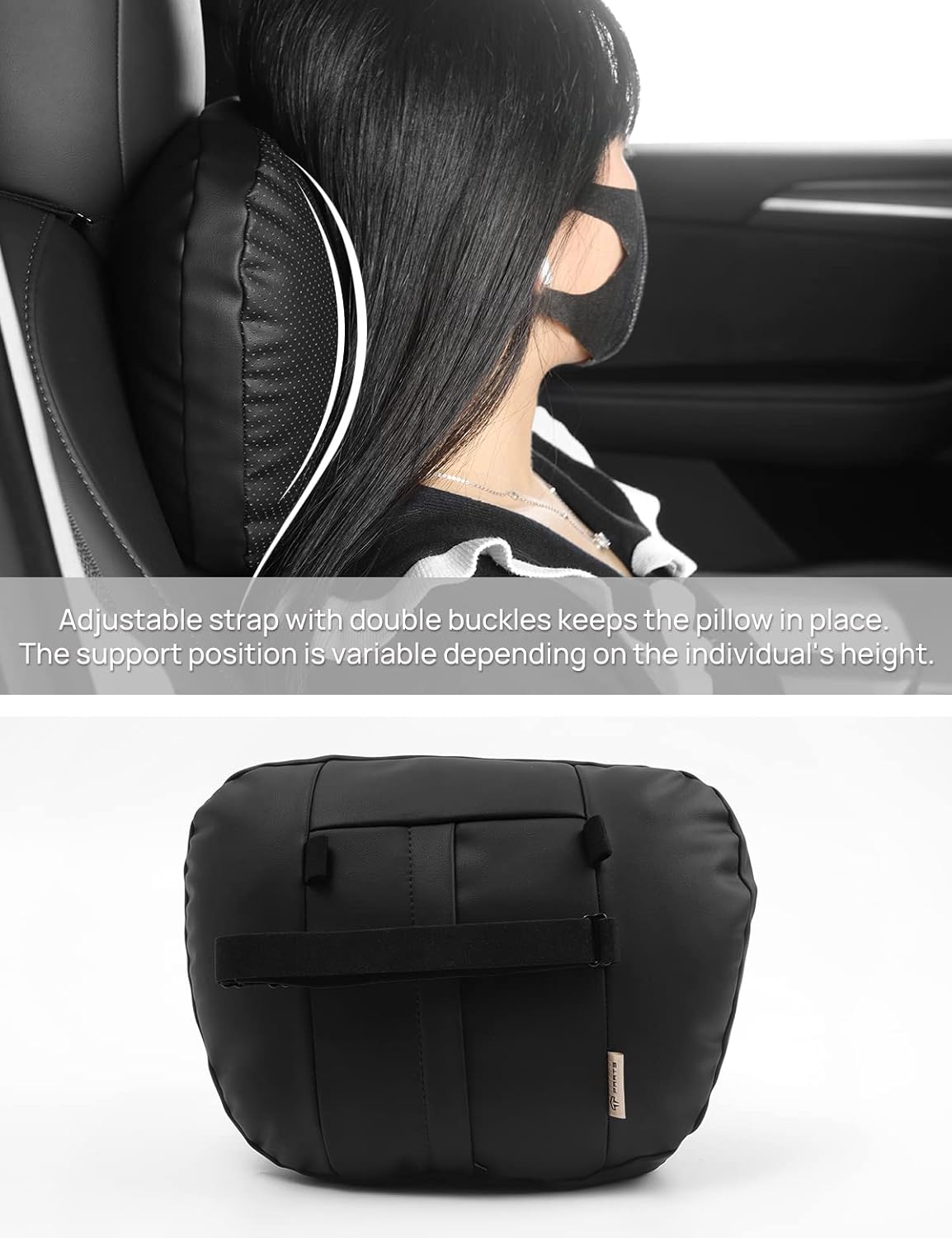 TPARTS Leather Headrest Neck Pillow for Tesla Model Y/X/3/S, Tesla Model 3 Accessories,Tesla Model Y Accessories, Car Neck Pillow for Traveling (Set of 2 Black)