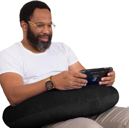 Rare Gaming Pillow | Ergonomic Gaming Lap Pillow Provides Wrist & Elbow Support, Reduces Shoulder & Neck Pressure | Plush Arm Rest Pillow with a Washable Cover & Easy-Storage Clip, (Black)