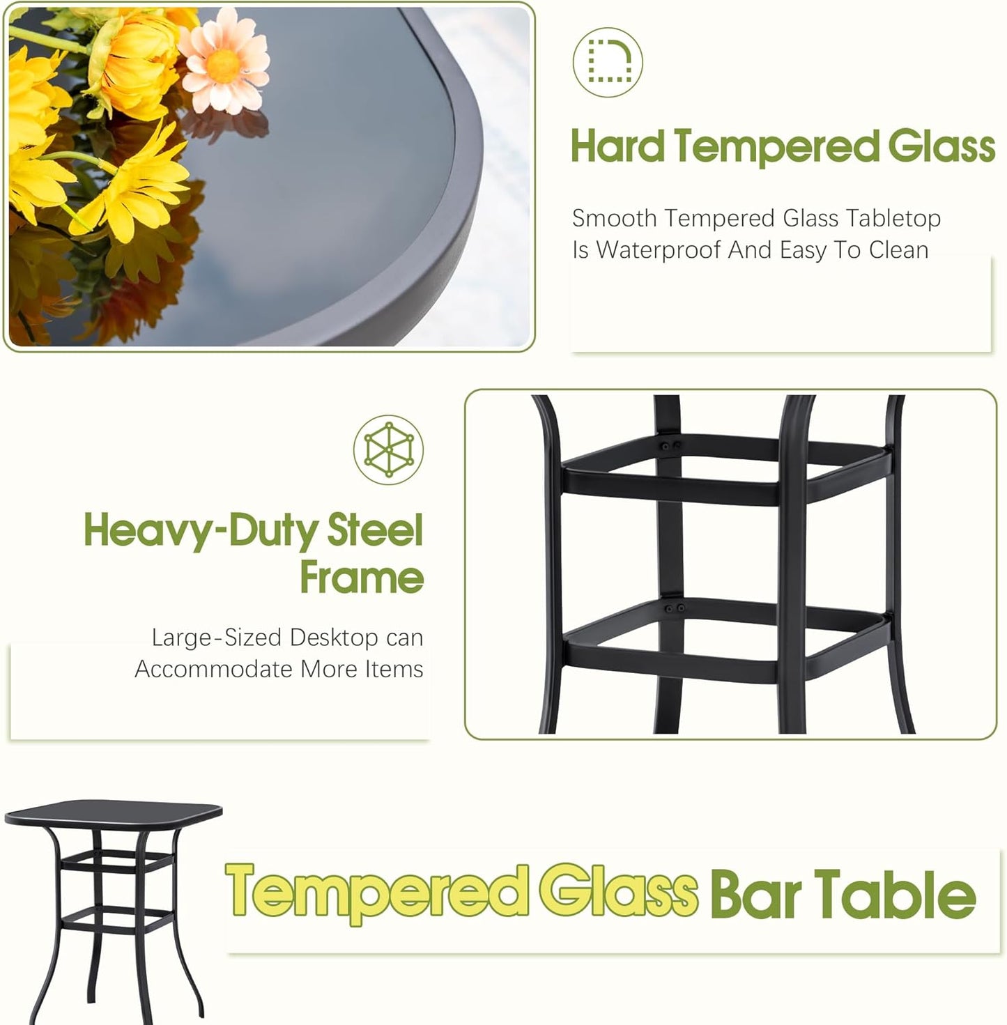 Devoko Patio Swivel Bar Set 3 Pieces Patio High Top Bar Table and Stools Chairs Set Textilene Sling Fabric Outdoor Bar Stools Set of 2 for Garden, Balcony