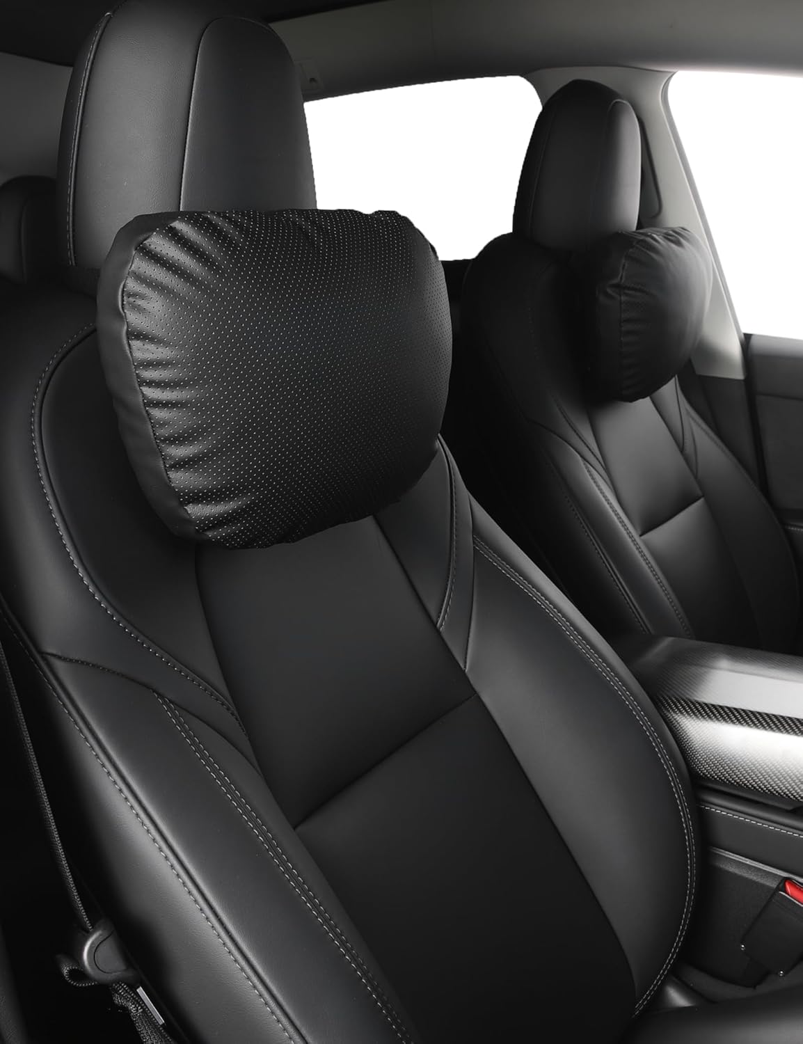 TPARTS Leather Headrest Neck Pillow for Tesla Model Y/X/3/S, Tesla Model 3 Accessories,Tesla Model Y Accessories, Car Neck Pillow for Traveling (Set of 2 Black)