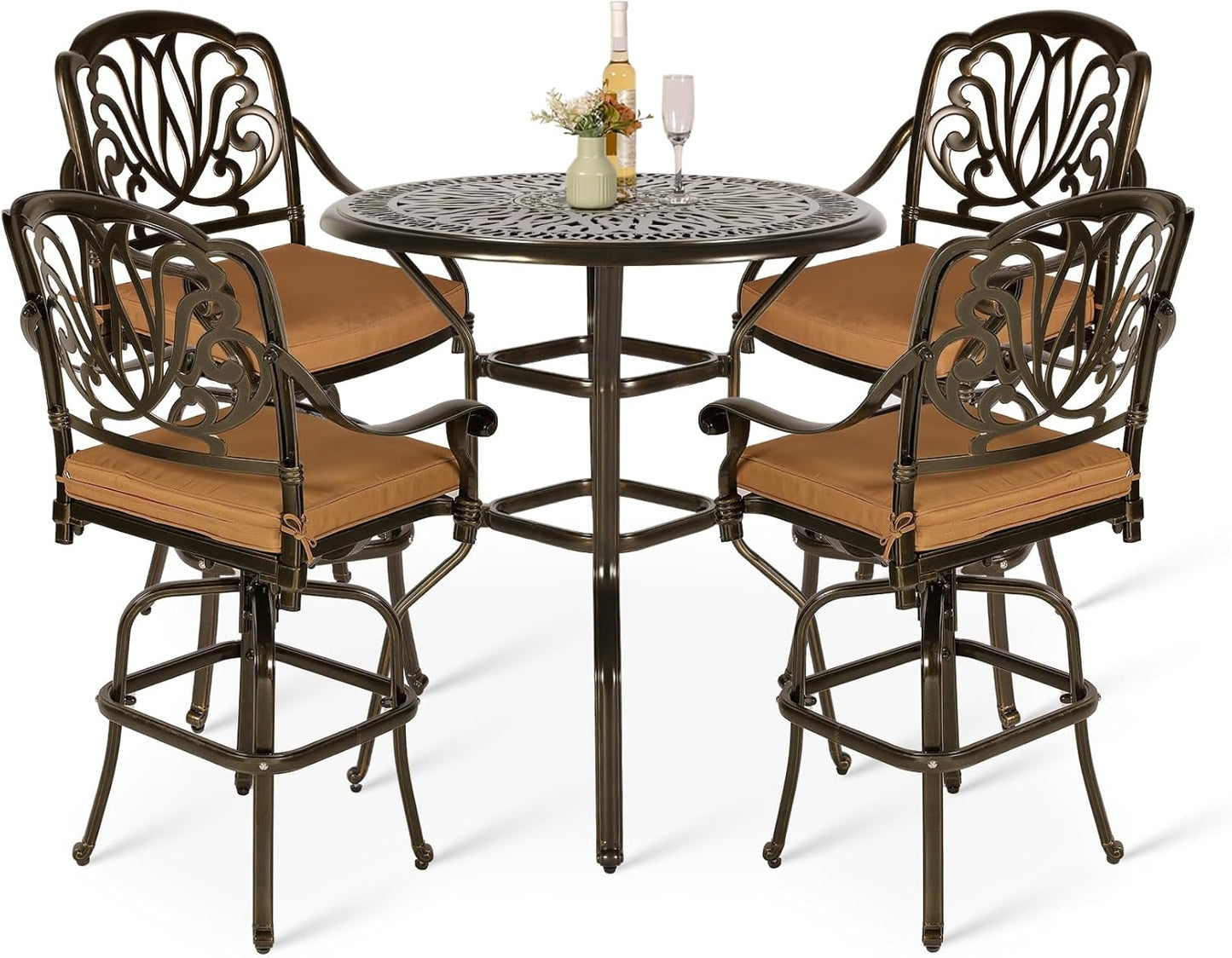 VIVIJASON 10-Piece High Patio Dining Set, All Weather Cast Aluminum Outdoor Bar Table and Chairs Set, Includes 8 Swivel Bar Stools & 64" Bar Height Dining Table with 35.5" Lazy Susan, Umbrella Hole