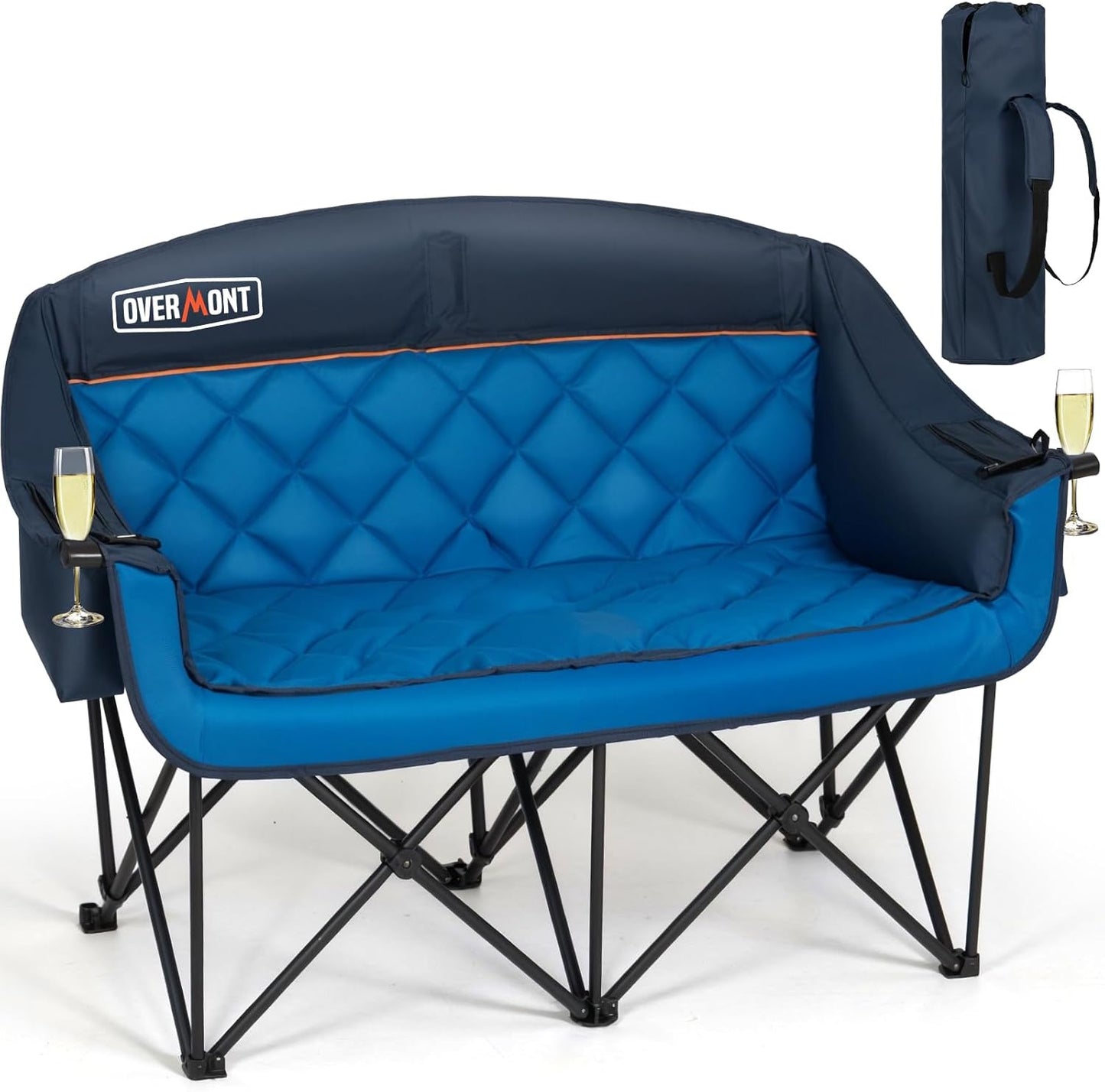 Overmont Oversized XL Camping Chair for Adults - 450lbs Support Heavy-Duty Padded Folding Chair with Side Pocket Cup Holder Cooling Bag for Outdoor Sports Garden Beach Fishing Lawn Blue