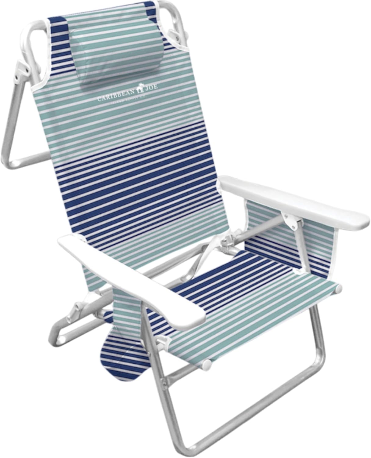 Caribbean Joe Folding Beach Chair, 5 Position Lightweight, Portable Reclining Outdoor Camping Chair with Headrest, Shoulder Strap, and Cup Holder, Bold Stripe