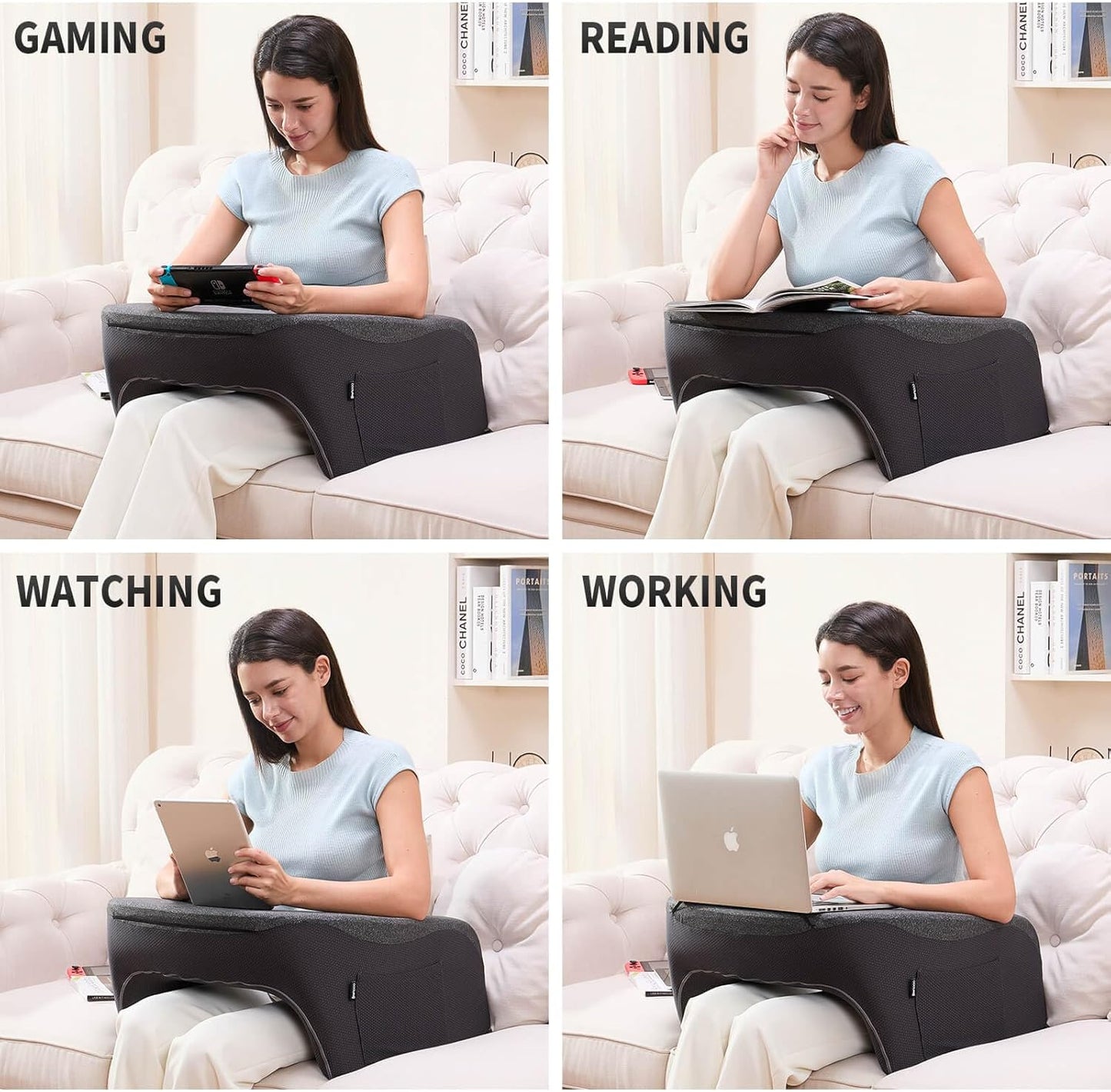 Reading Pillow, Lap Desk, Laptop Pillow for Lap, Large Gaming Pillow for Reading, Working, Gaming or Sitting in Bed Floor Couch(Dark Grey)