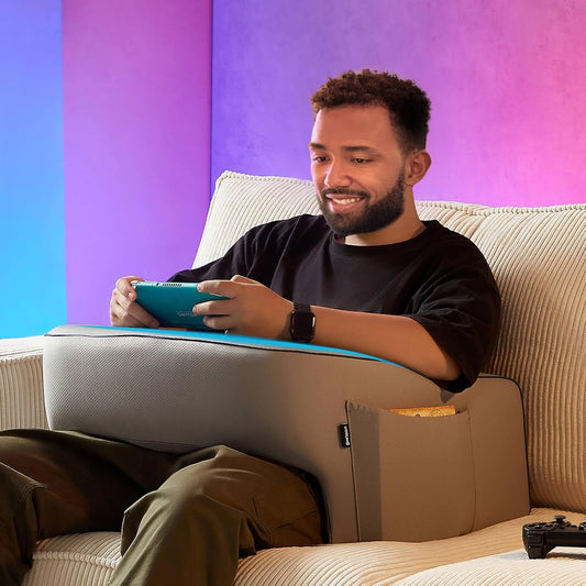 Reading Pillow for Gaming, Extra Large Laptop Pillow for Adult, Memory Foam Lap Desk Gaming Pillow for Reading, Working, Playing Steam Deck Switch or Sitting in Bed Floor Sofa(Grey)