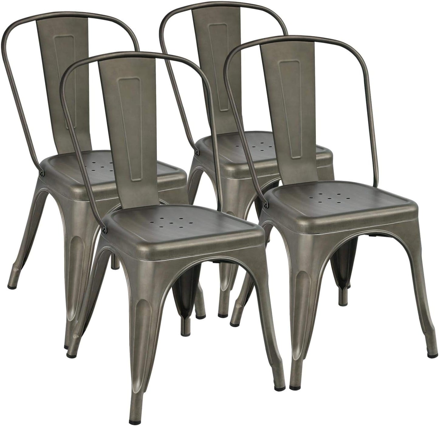 Yaheetech 18 Inch Classic Iron Metal Dining Chair with Wood Top/Seat Indoor-Outdoor Use Chic Dining Bistro Cafe Side Barstool Bar Chair Coffee Chair Set of 4 Black
