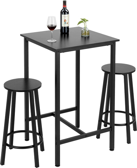 Finnhomy Bar Table Set, 23.6" Pub Table High Top Table, Square Bar Height Table, Bar Table with Stools, Small Kitchen Table Set for 2, Industrial Breakfast for Kitchen, Living Room, Rustic Black