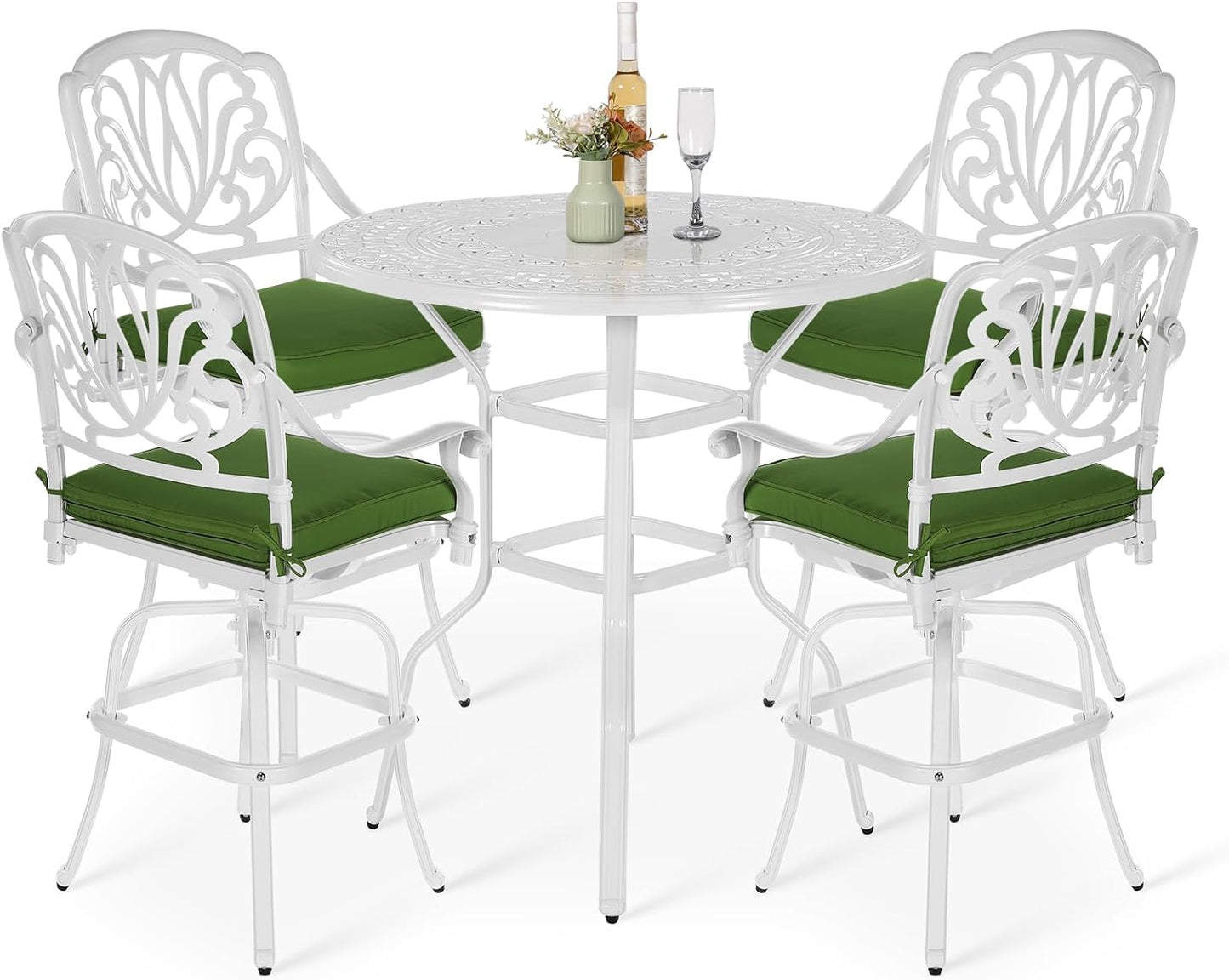 VIVIJASON 10-Piece High Patio Dining Set, All Weather Cast Aluminum Outdoor Bar Table and Chairs Set, Includes 8 Swivel Bar Stools & 64" Bar Height Dining Table with 35.5" Lazy Susan, Umbrella Hole