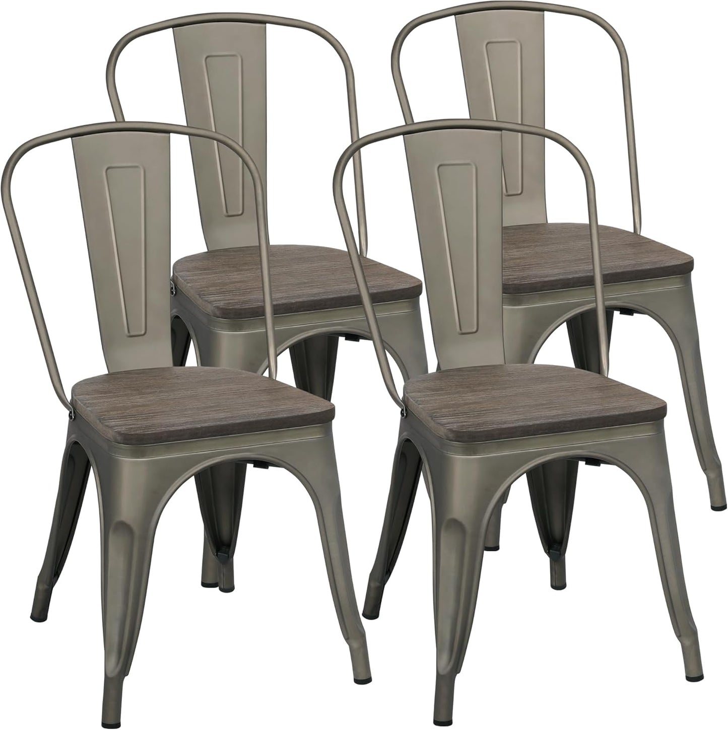 Yaheetech 18 Inch Classic Iron Metal Dining Chair with Wood Top/Seat Indoor-Outdoor Use Chic Dining Bistro Cafe Side Barstool Bar Chair Coffee Chair Set of 4 Black